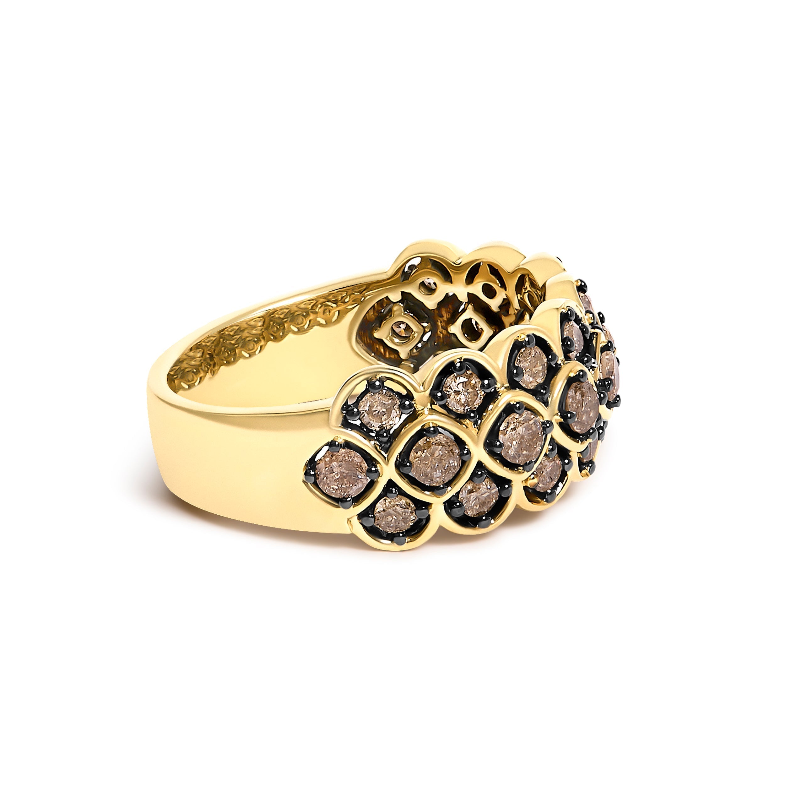 10K Yellow Gold Plated Sterling Silver 1.0 Cttw Brown Diamond Scalloped Motif Band Ring DestGlow