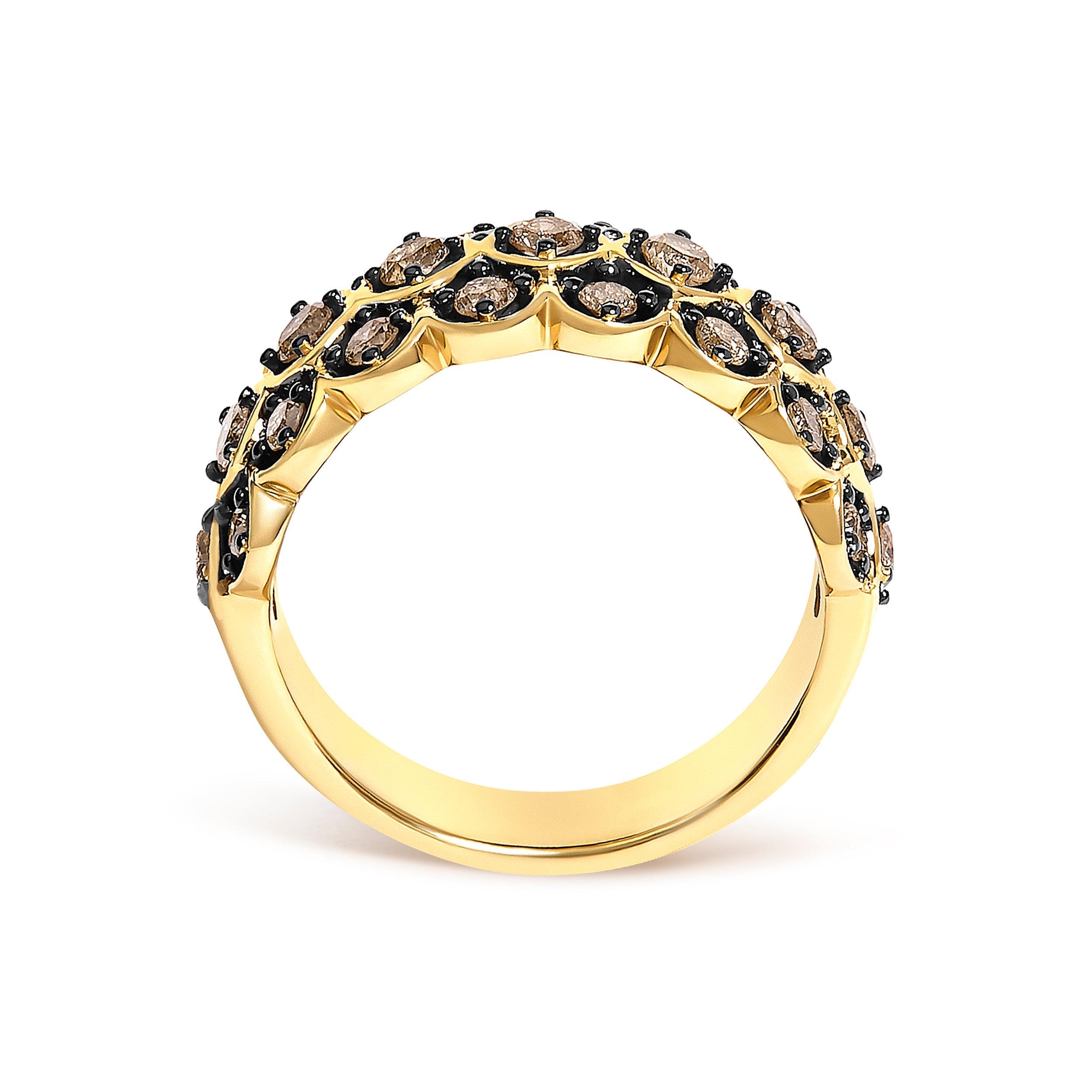 10K Yellow Gold Plated Sterling Silver 1.0 Cttw Brown Diamond Scalloped Motif Band Ring DestGlow