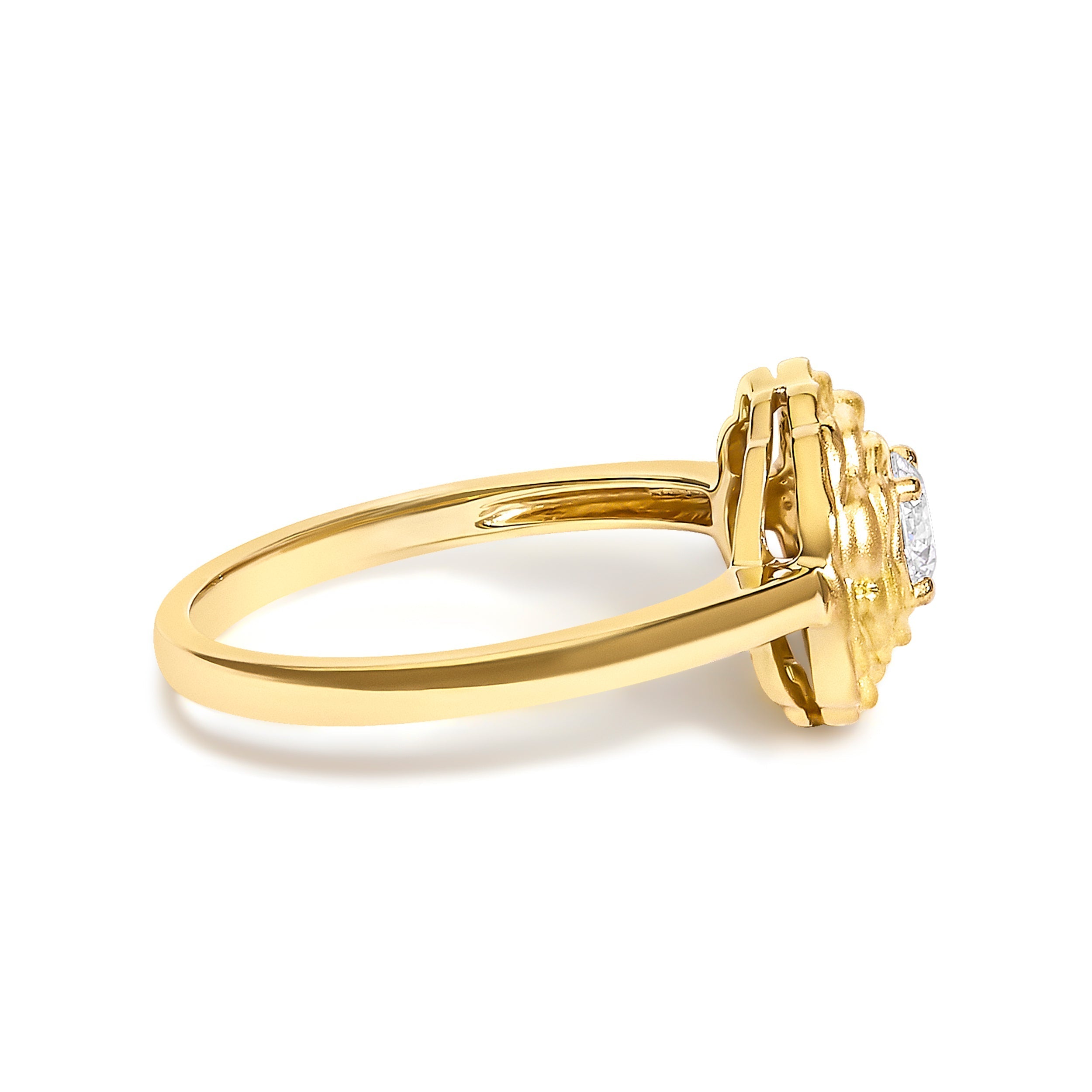 14K Yellow Gold Plated Sterling Silver 1/3 Cttw Lab Grown Diamond Floral Motif Solitaire Ring DestGlow
