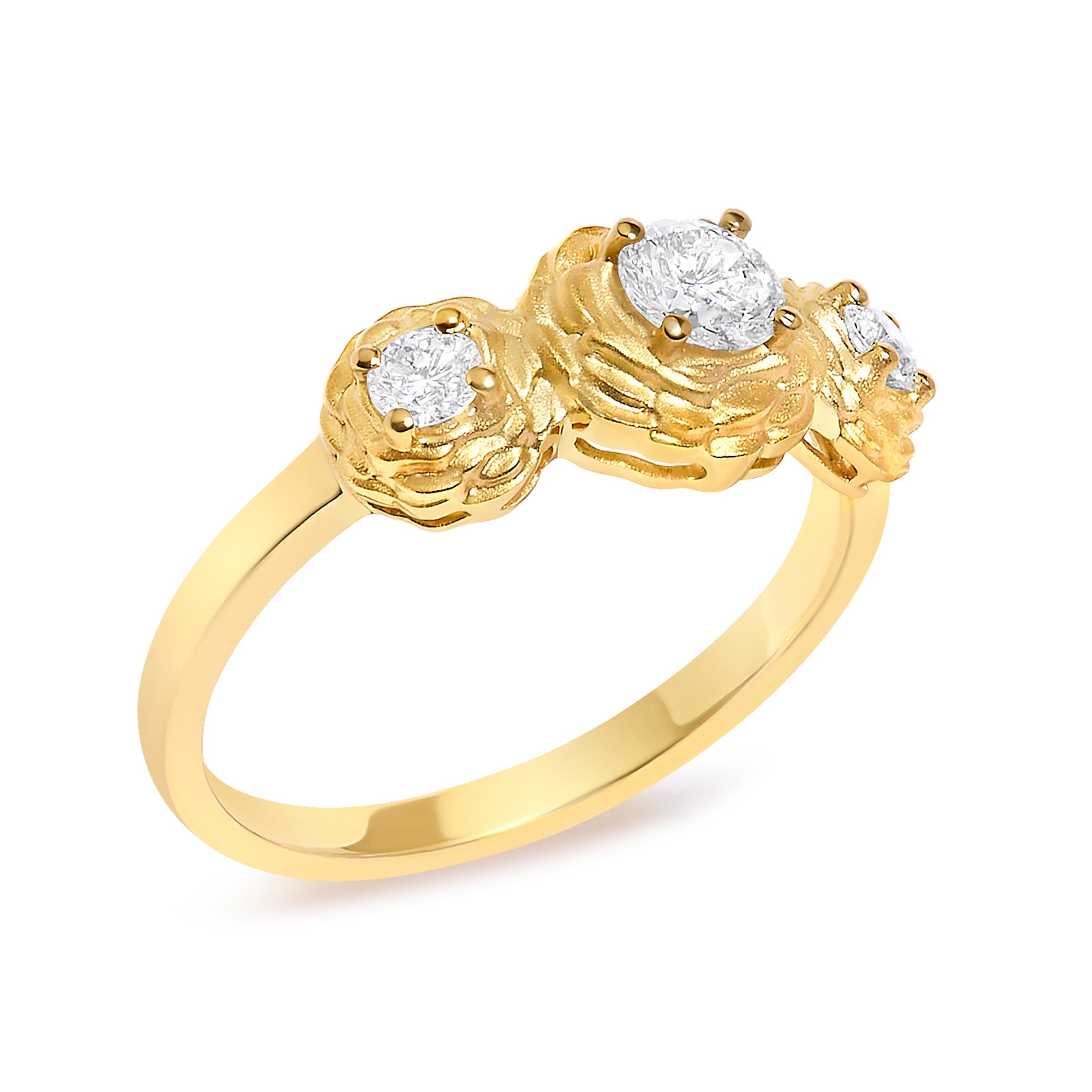 14K Yellow Gold Plated Sterling Silver 1/2 Cttw Lab Grown Diamond Floral 3-Stone Ring DestGlow