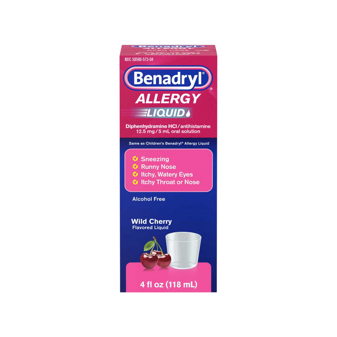 Benadryl Allergy Liquid Medicine Wild Cherry Flavor (4 fl oz) DestGlow