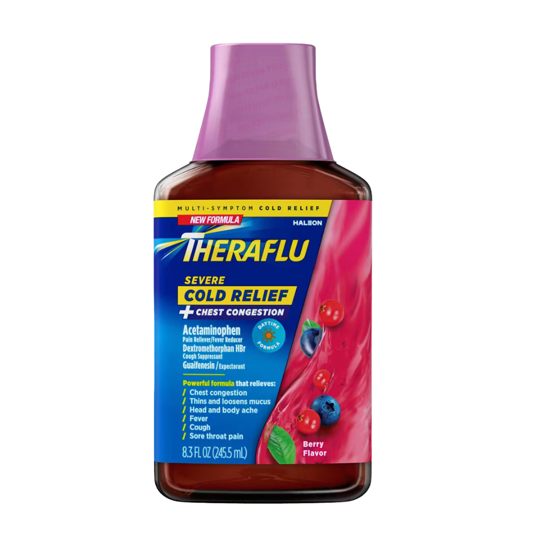 Theraflu Severe Cold Relief + Chest Congestion Berry Flavor (8.3oz) DestGlow