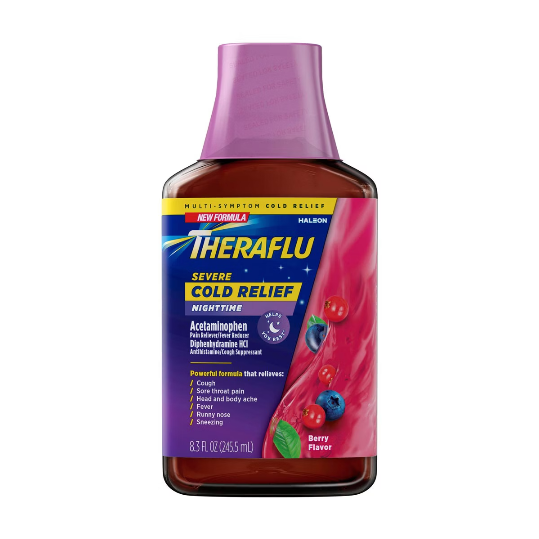 Theraflu Severe Cold Relief Nighttime Berry Flavor (8.3oz) DestGlow