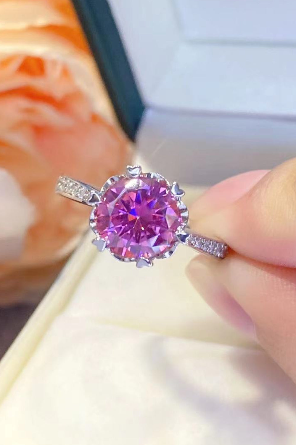 Shining For You 2 Carat Pink Brilliant Round Cut Sparkala™ Platinum Over Pure Sterling Silver Ring by Sparkala