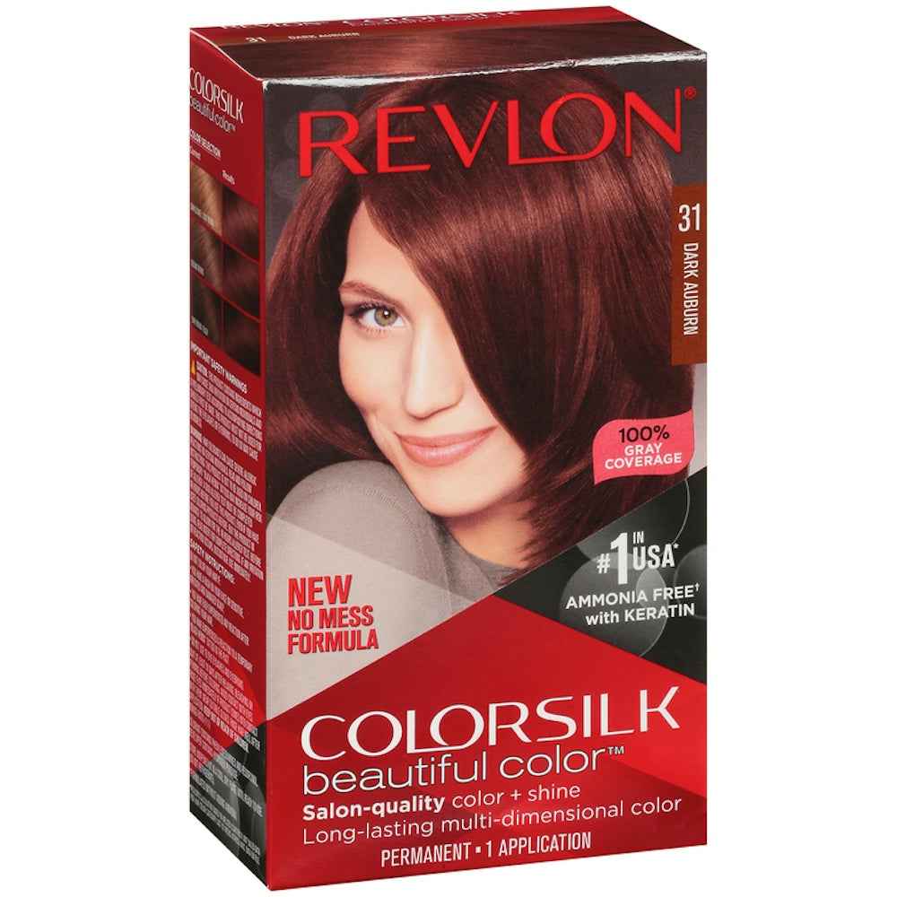 Revlon ColorSilk Beautiful Color Permanent Hair Dye, 31 Dark Auburn – Ammonia-Free with 100% Gray Coverage (1 Kit)
