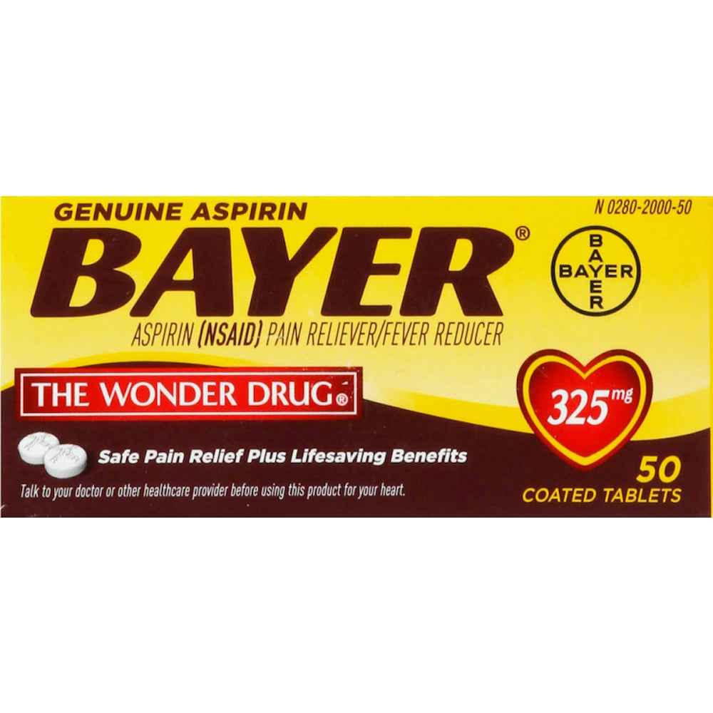 Bayer Genuine Aspirin 325mg Coated Tablets – Standard Strength Pain Relief, 50 ct