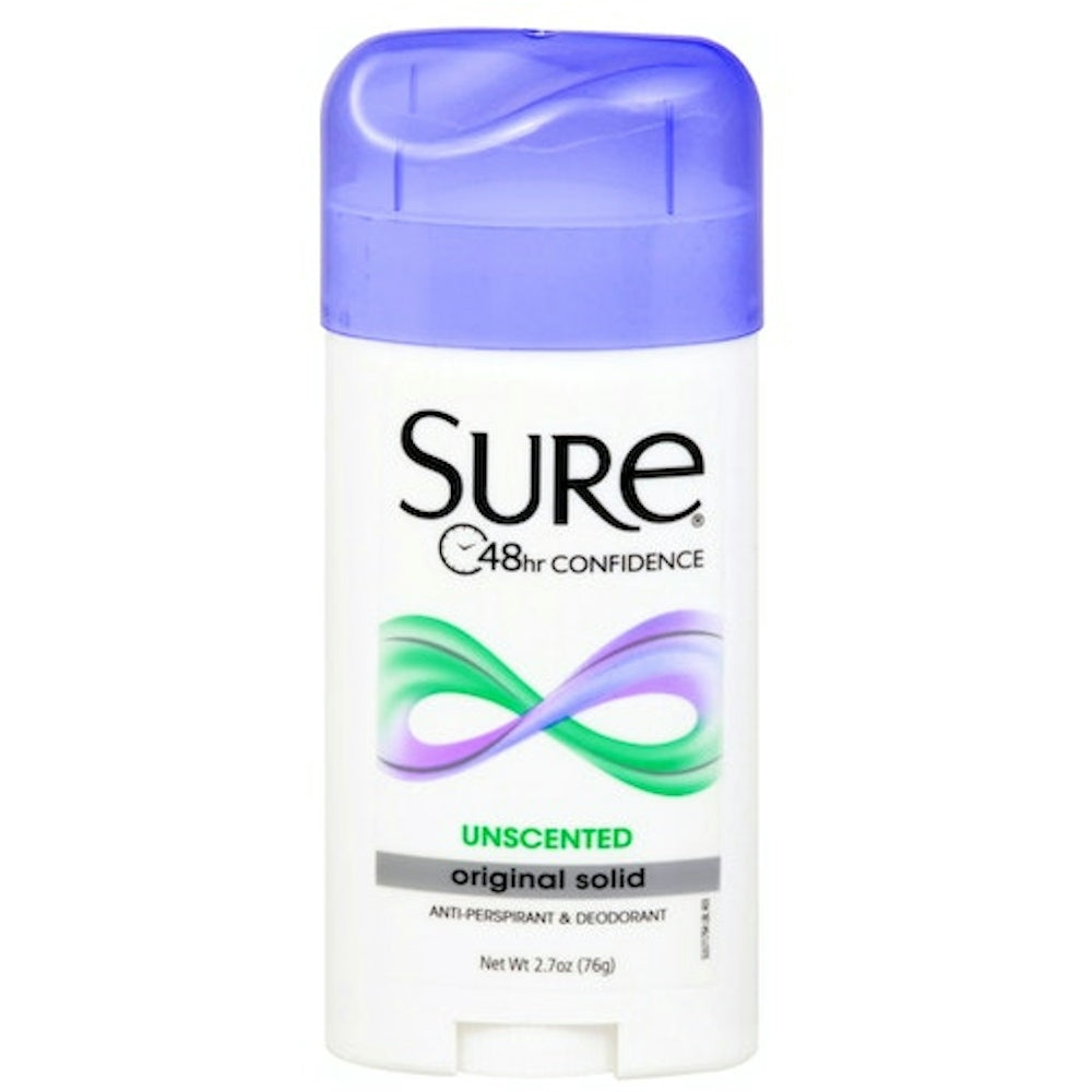 Sure Anti Perspirant & Deodorant, Unscented, Original Solid 2.7 Oz by Pasteur Pharmacy