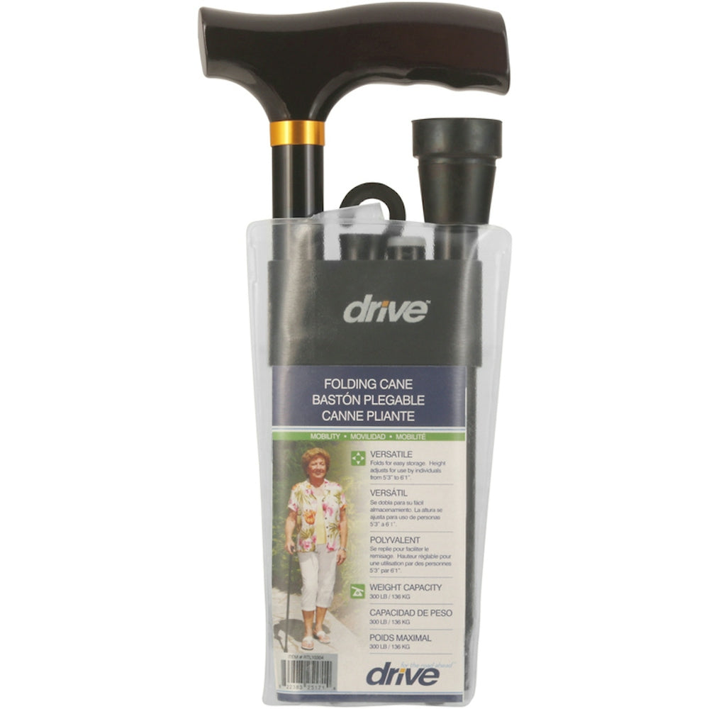 Cane Lightweight Adjustable Folding With T Handle Black by Pasteur Pharmacy