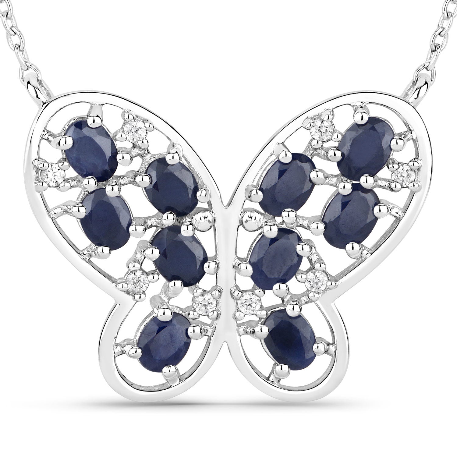 2.16 Carat Genuine Blue Sapphire and White Zircon .925 Sterling Silver Necklace by Bids.com