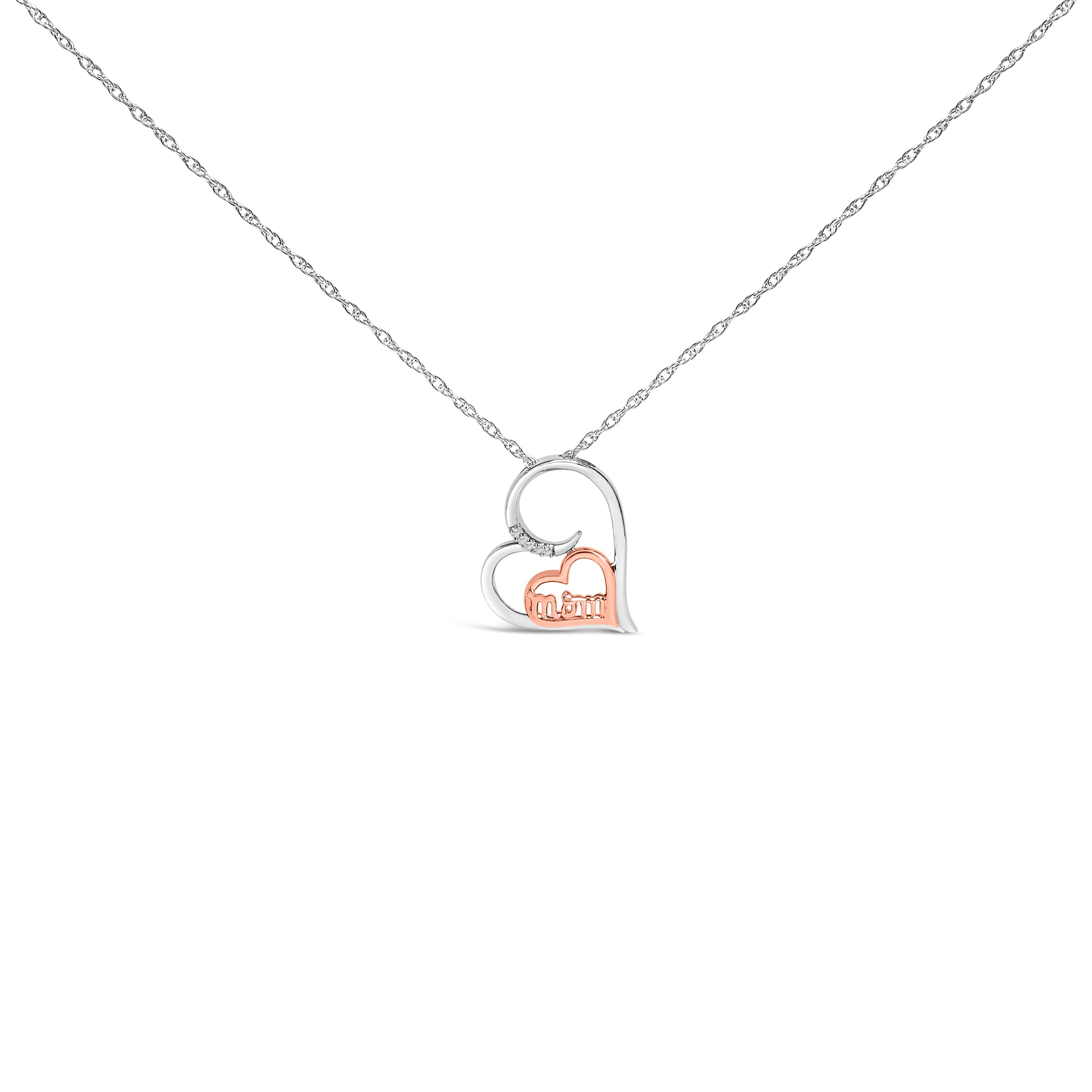 14K Rose Gold Plated Sterling Silver Diamond Accent Mom Heart Pendant Necklace by Bids.com
