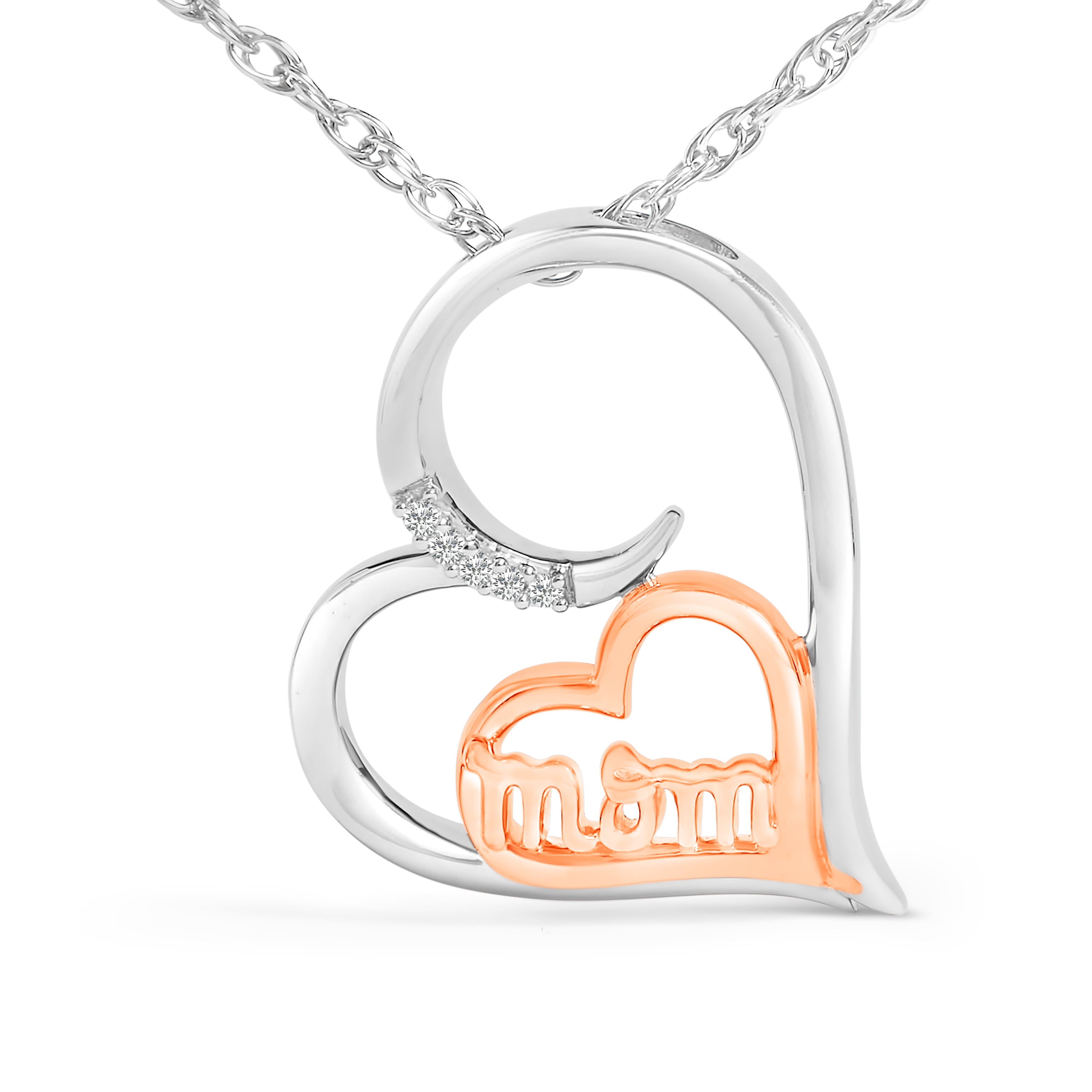 14K Rose Gold Plated Sterling Silver Diamond Accent Mom Heart Pendant Necklace by Bids.com