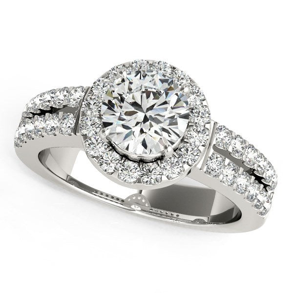 14k White Gold Halo Diamond Engagement Ring With Double Row Band (1 3/8 cttw) by Bids.com