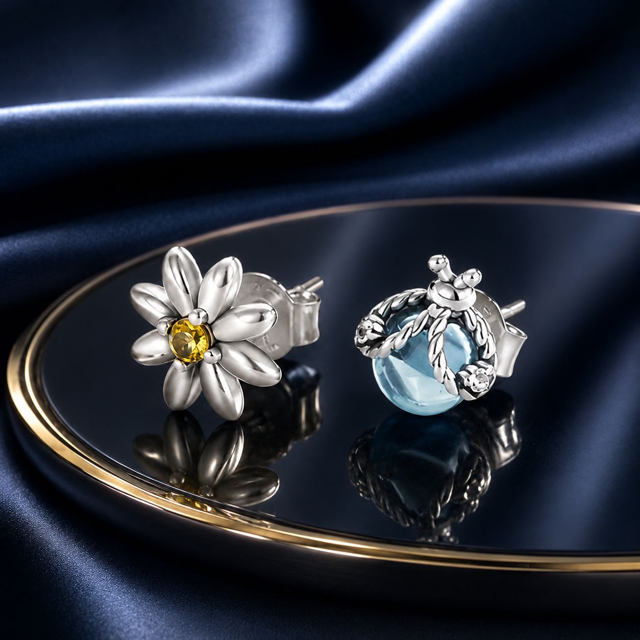 925 Sterling Silver Ladybird Earrings with Pavé Set CZ, 0.7cm for Women DestGlow
