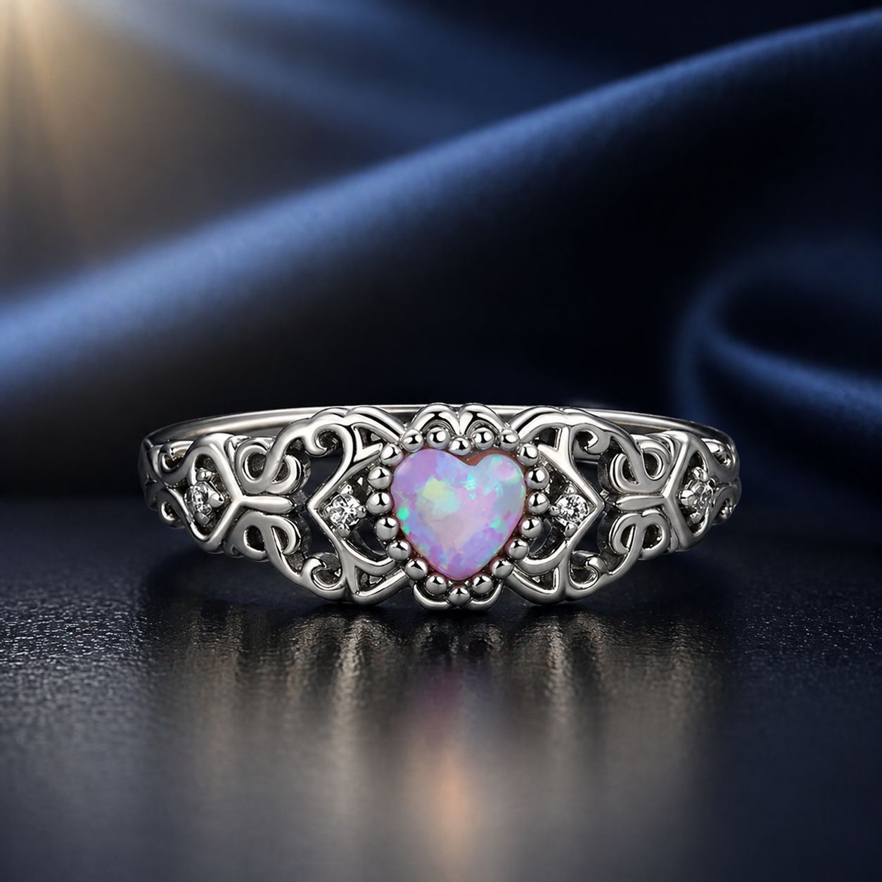 925 Sterling Silver Opal and CZ Stackable Ring in Size 6 for Women DestGlow