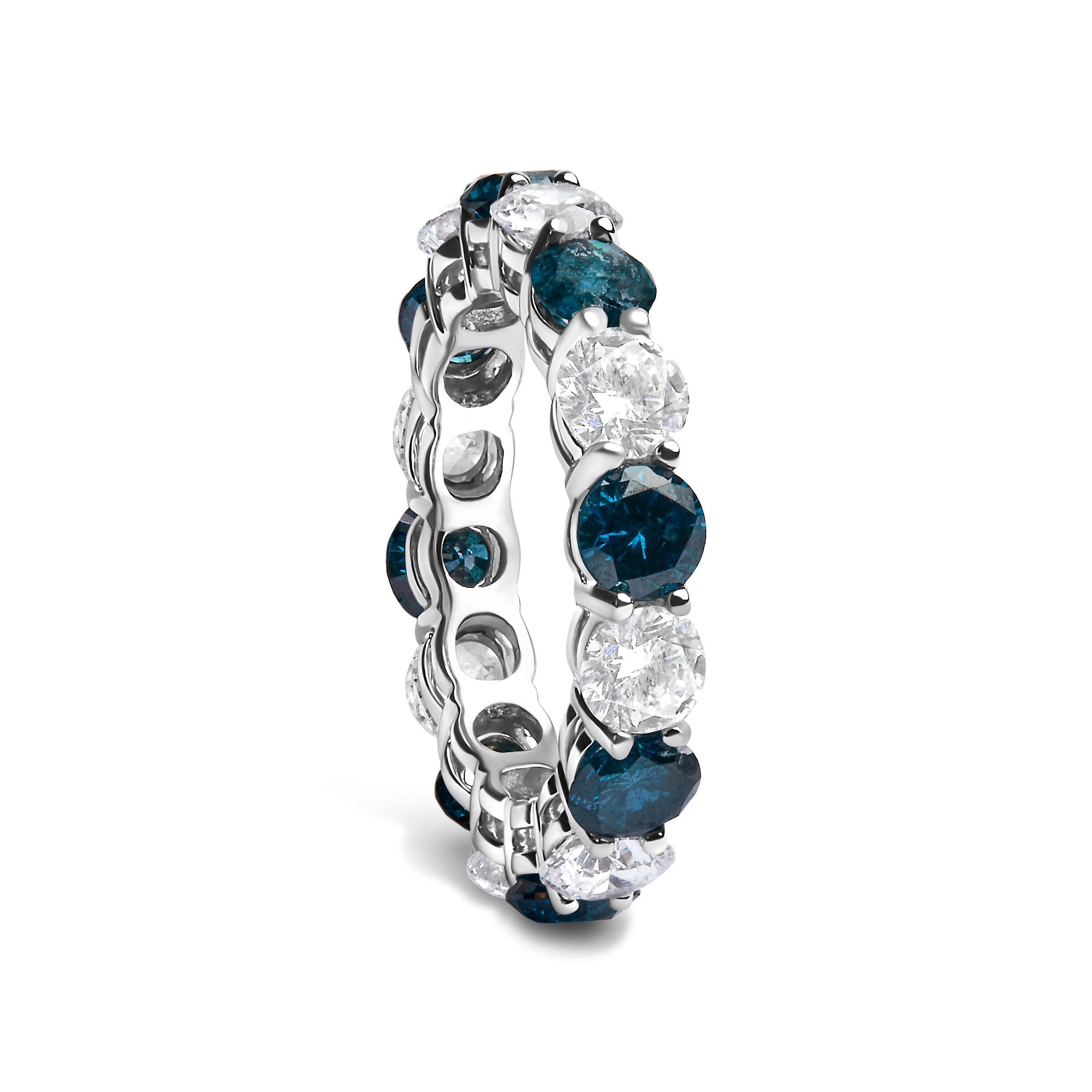 14K White Gold 6 1/4 Cttw Alternating Lab-Grown White and Natural Treated Blue Diamond Eternity Band Ring (F-G Color, VS1-VS2 Clarity) by Bids.com