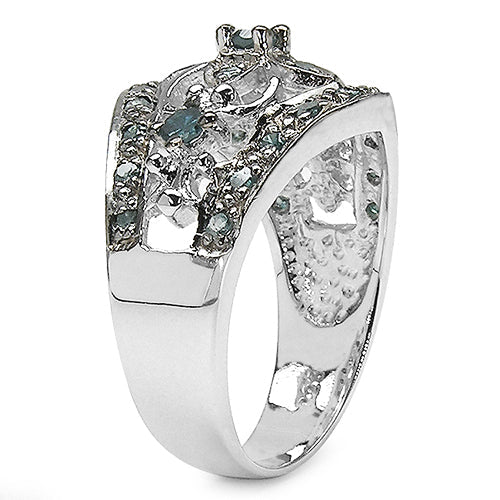 0.47 Carat Genuine Blue Diamond .925 Sterling Silver Ring by Bids.com