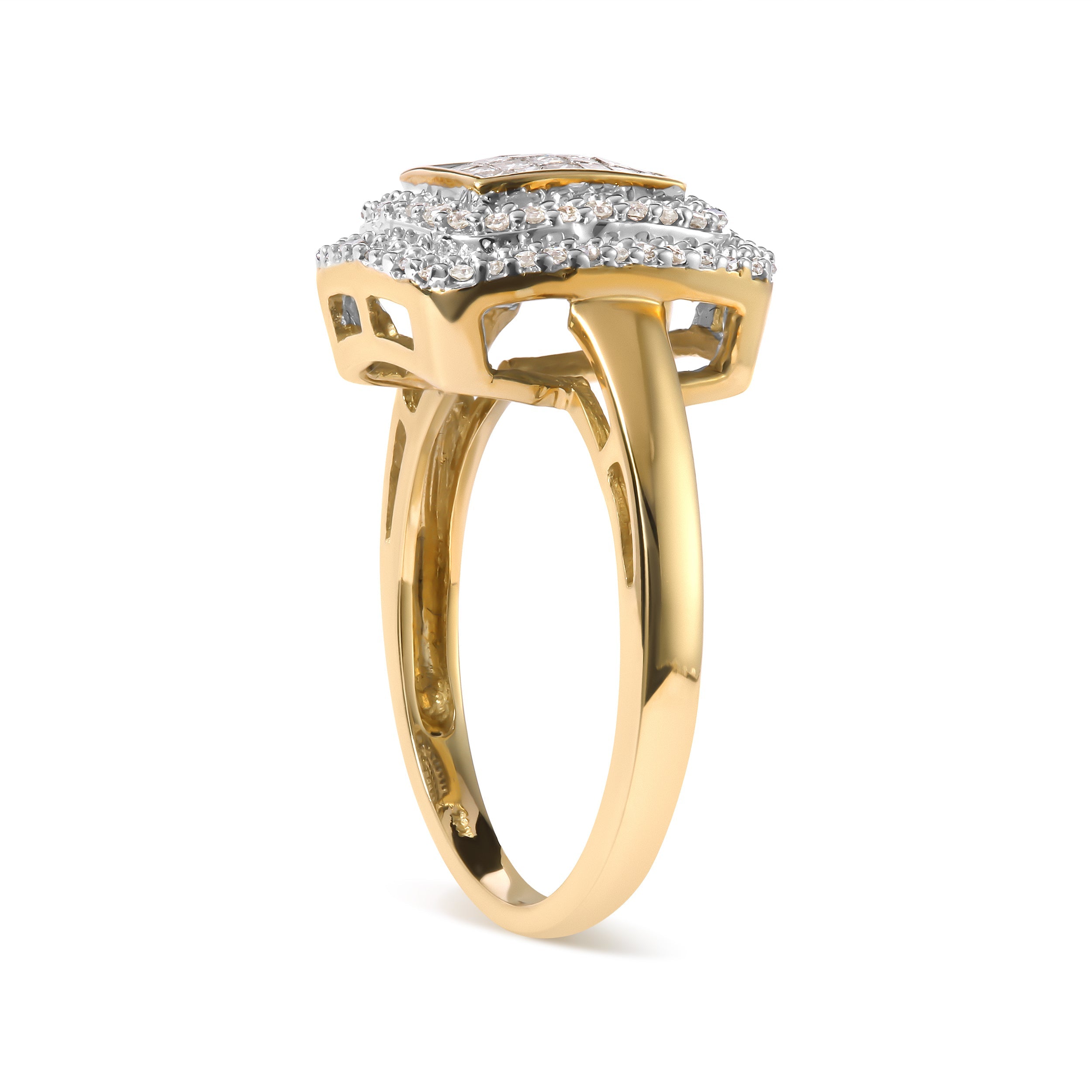 10K Yellow Gold 1/2 cttw Round and Princess Diamond Composite Head and Halo Ring (H-I Color, SI1-SI2 Clarity) - Ring Size 7 by Bids.com