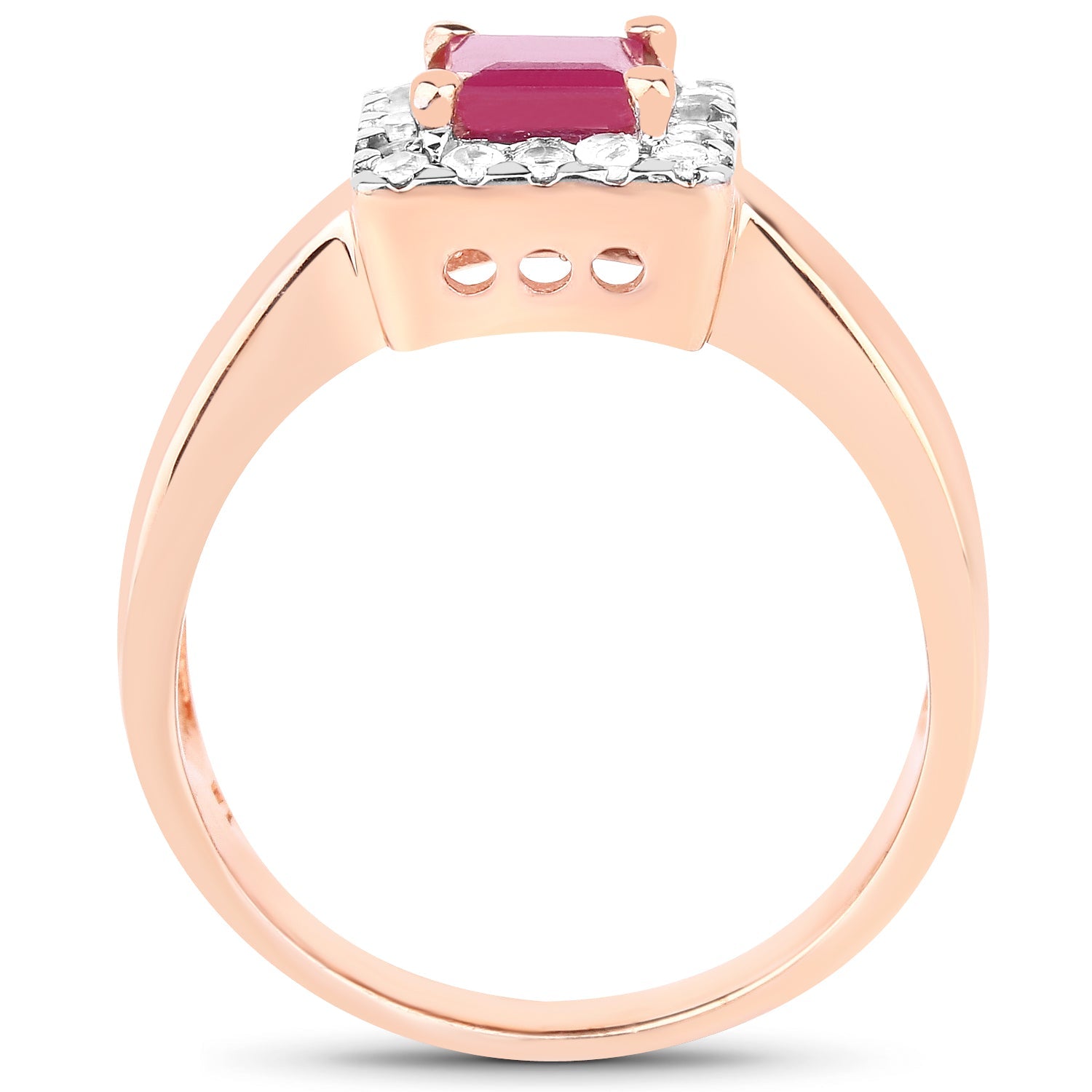 14K Rose Gold Plated 1.26 Carat Genuine Glass Filled Ruby & White Topaz .925 Sterling Silver Ring DestGlow