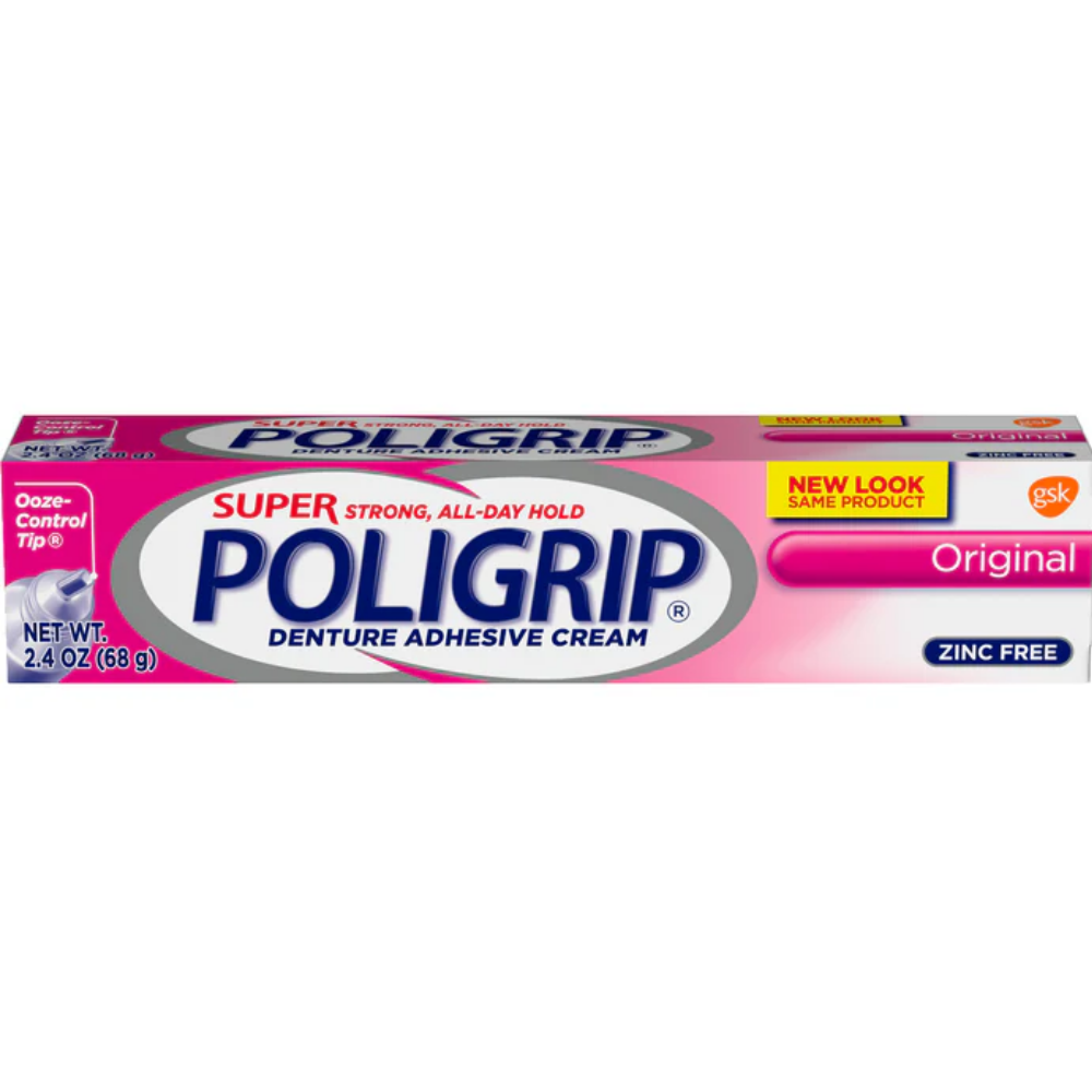Poligrip Super Strong All-Day Hold Denture Adhesive Cream Zinc Free (2.4oz) DestGlow