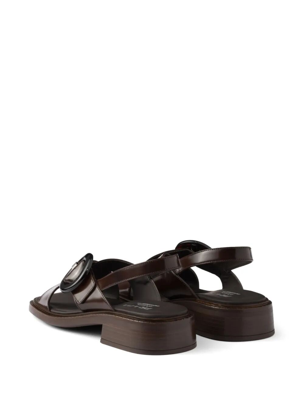 Prada Women Brushed Leather Crisscross Band Sandals With Plexiglas Buckle by Luosophy