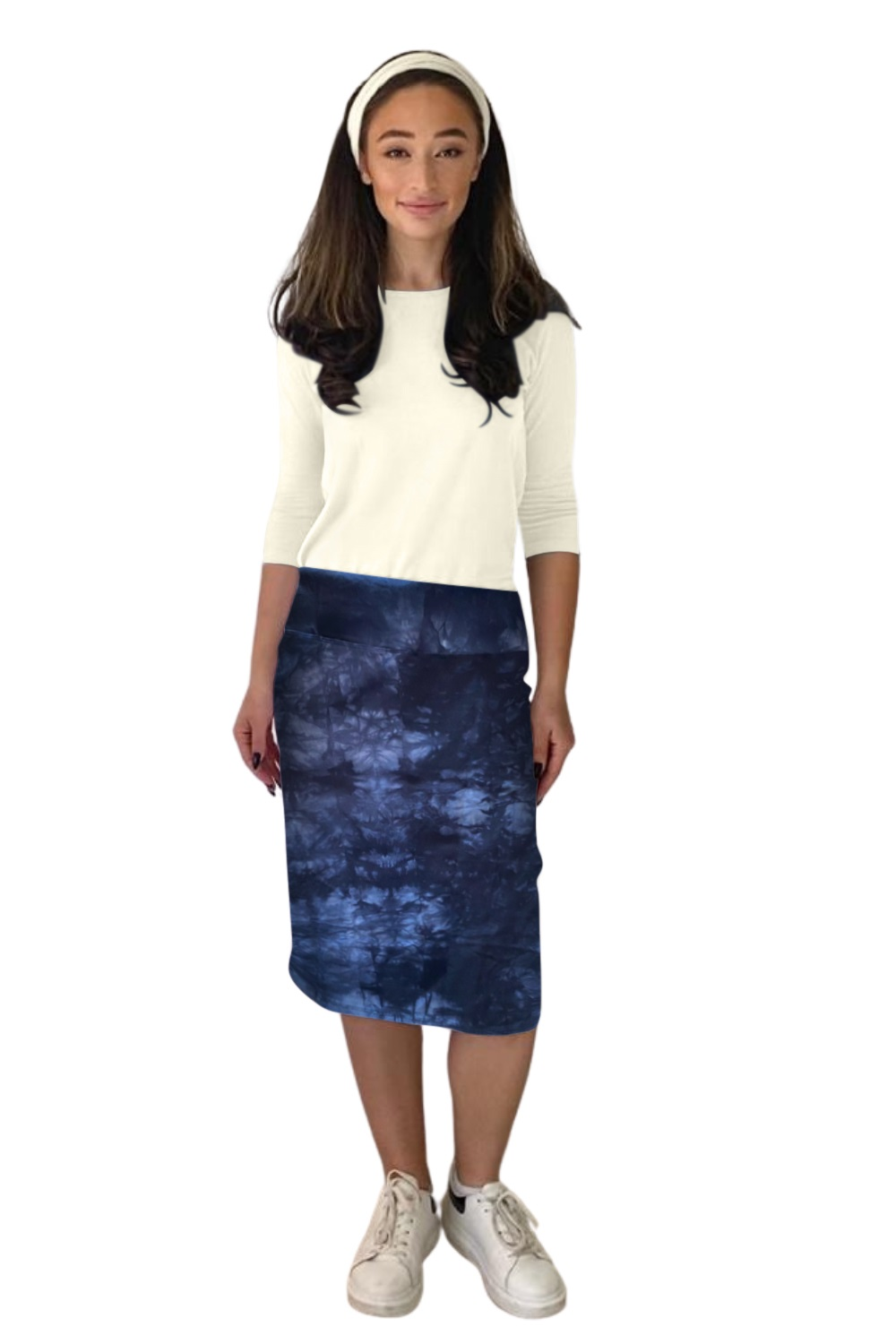 Modest Stretch Knee Length Pencil Skirt in Cotton Spandex by Kosher Casual USA