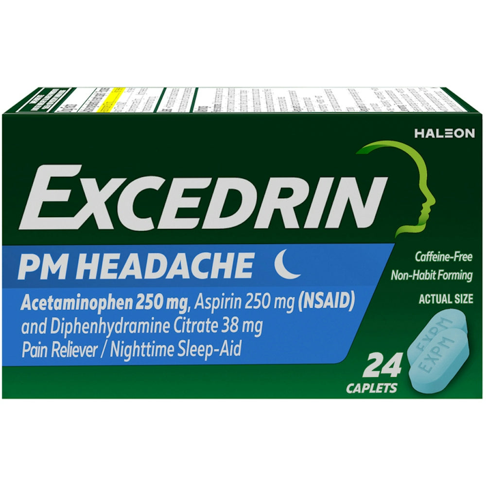 Excedrin Lot Of 2 PM Headache Nighttime Sleep Aid Pain Reliever 24 Caplets Ea by Pasteur Pharmacy