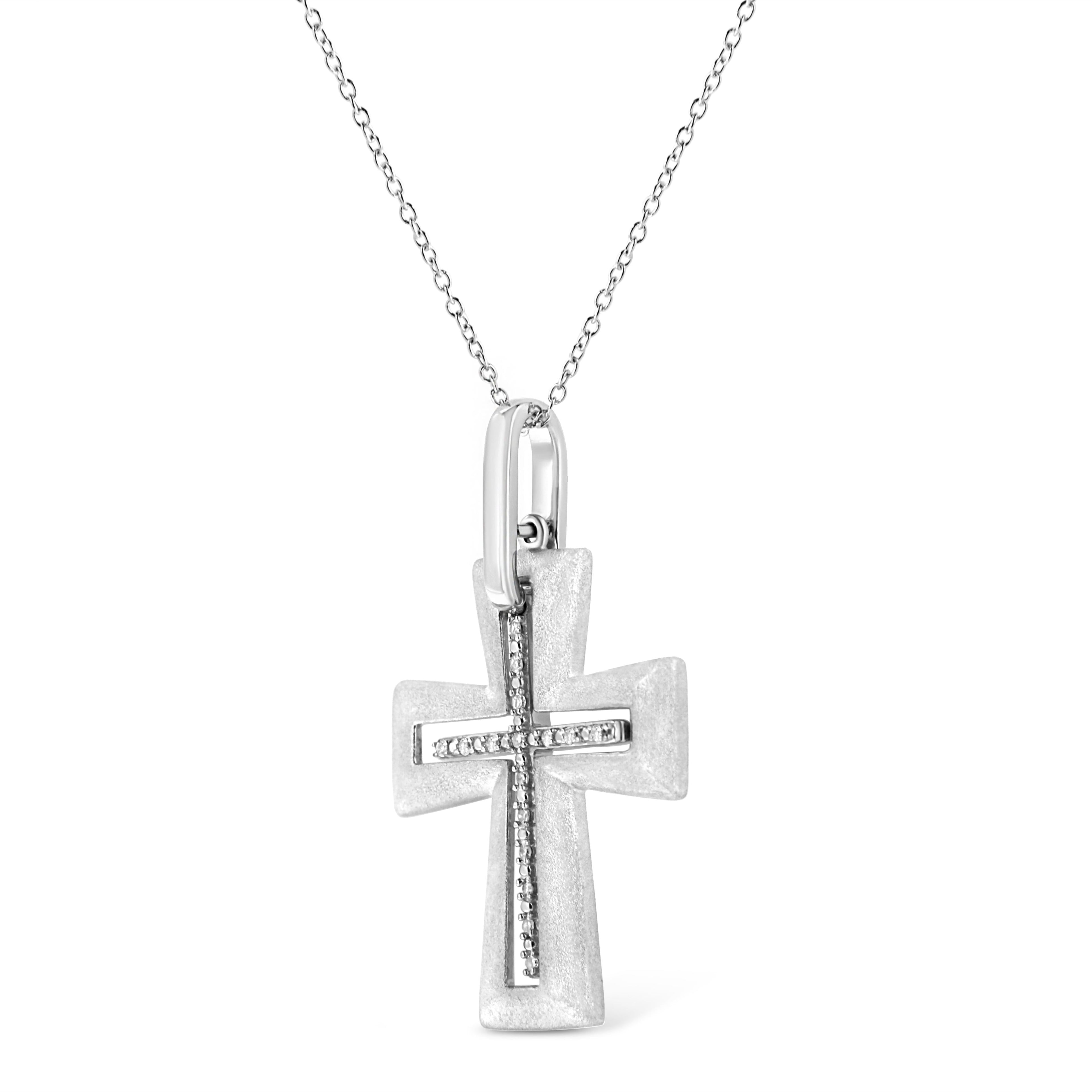 .925 Sterling Silver Prong-Set Diamond Accent Cross 18" Pendant Necklace (I-J Color, I1-I2 Clarity) DestGlow