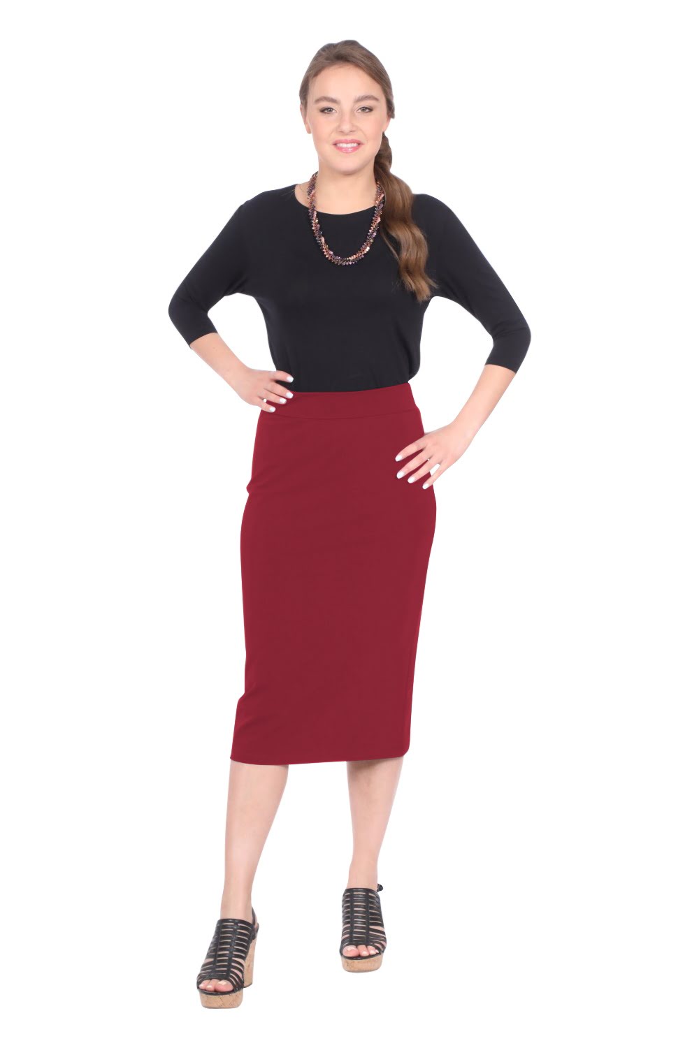Mid-Calf Pencil Skirt in Cotton Spandex – No Slits by Kosher Casual USA