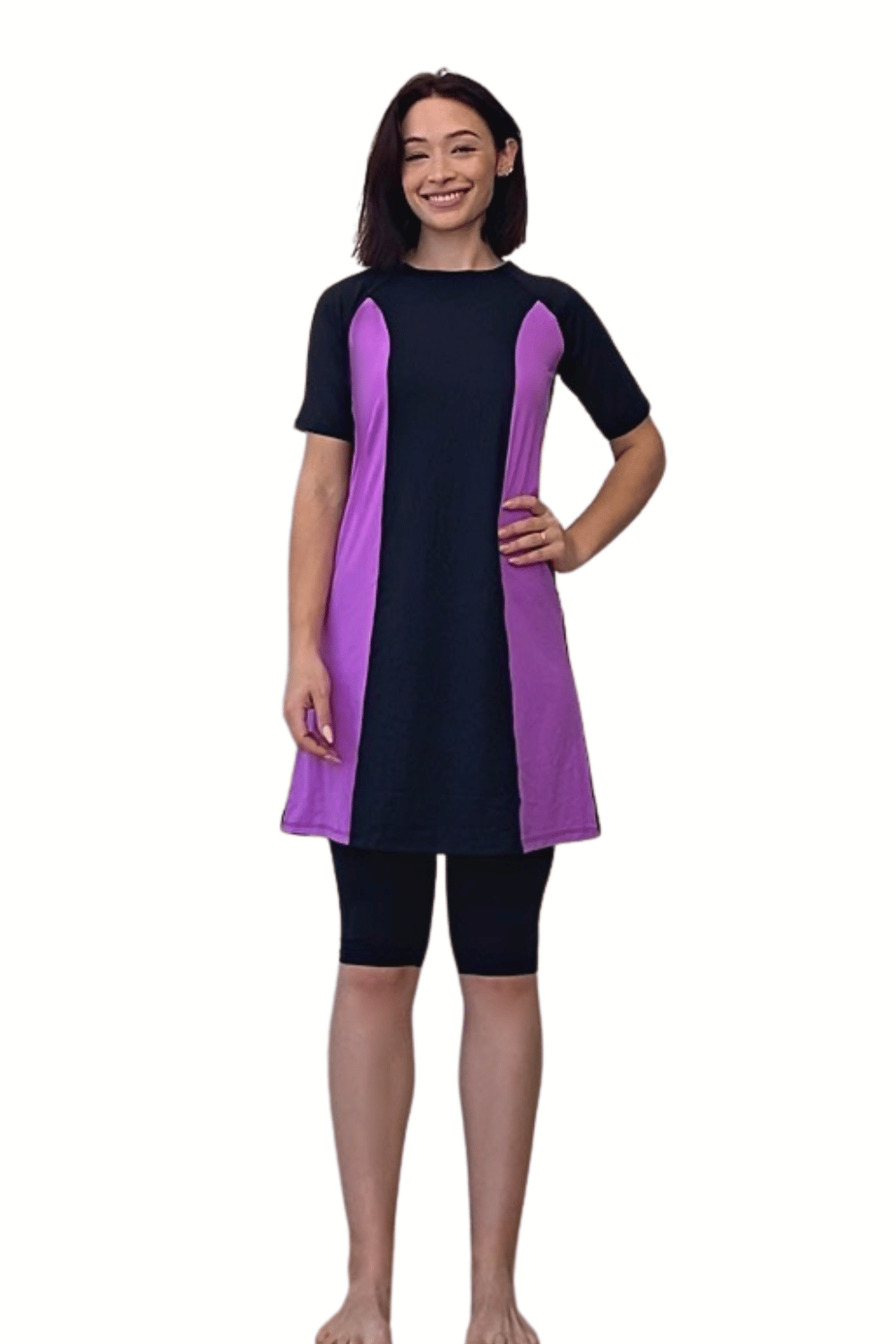 Modest Two-Piece Swim Dress Set - Elbow Sleeves with Knee-Length Leggings | UPF Protection by Kosher Casual USA