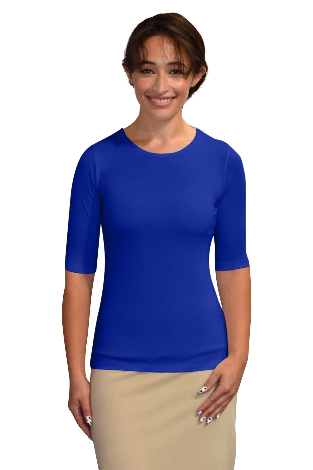 Fitted Layering Shell - Modest Round Neck with Elbow Sleeves by Kosher Casual USA