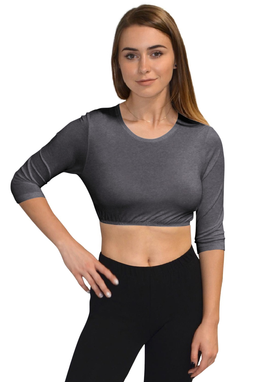 3/4 Sleeve Cropped Layering Shell in Viscose Spandex - Women&