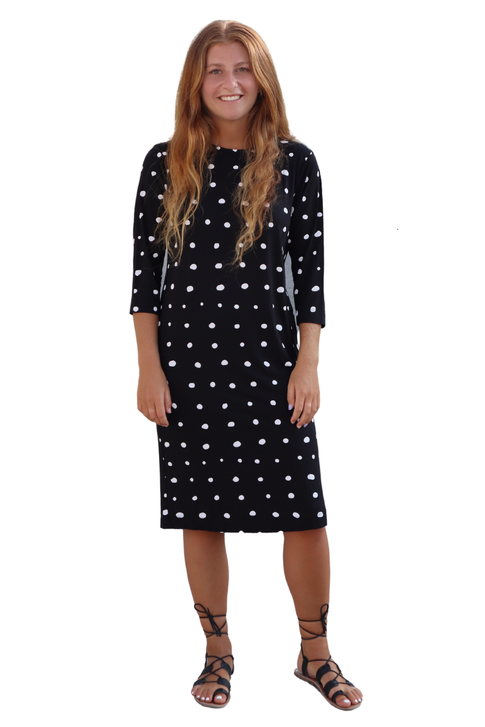 Classic 3/4 Sleeve Modest Knee-Length Shift Dress DestGlow