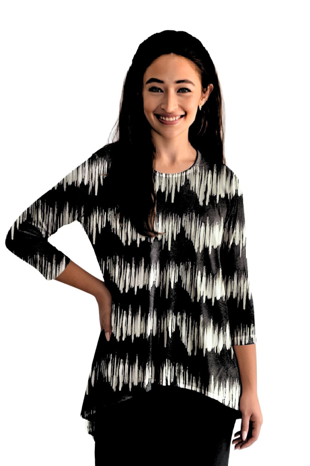 Hi-Lo Flowing 3/4 Sleeve Modest Tunic Top by Kosher Casual USA