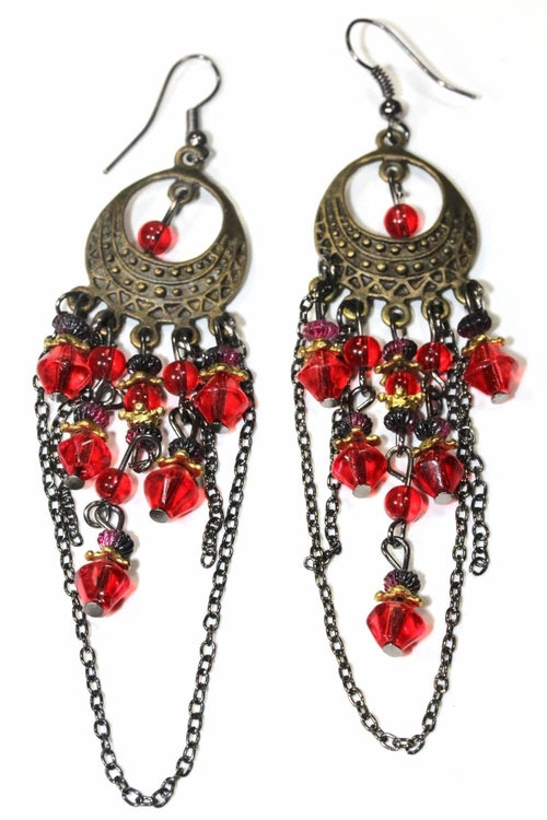 Gypsy Style Chandelier Earrings - Handcrafted Boho Chain Link Earrings