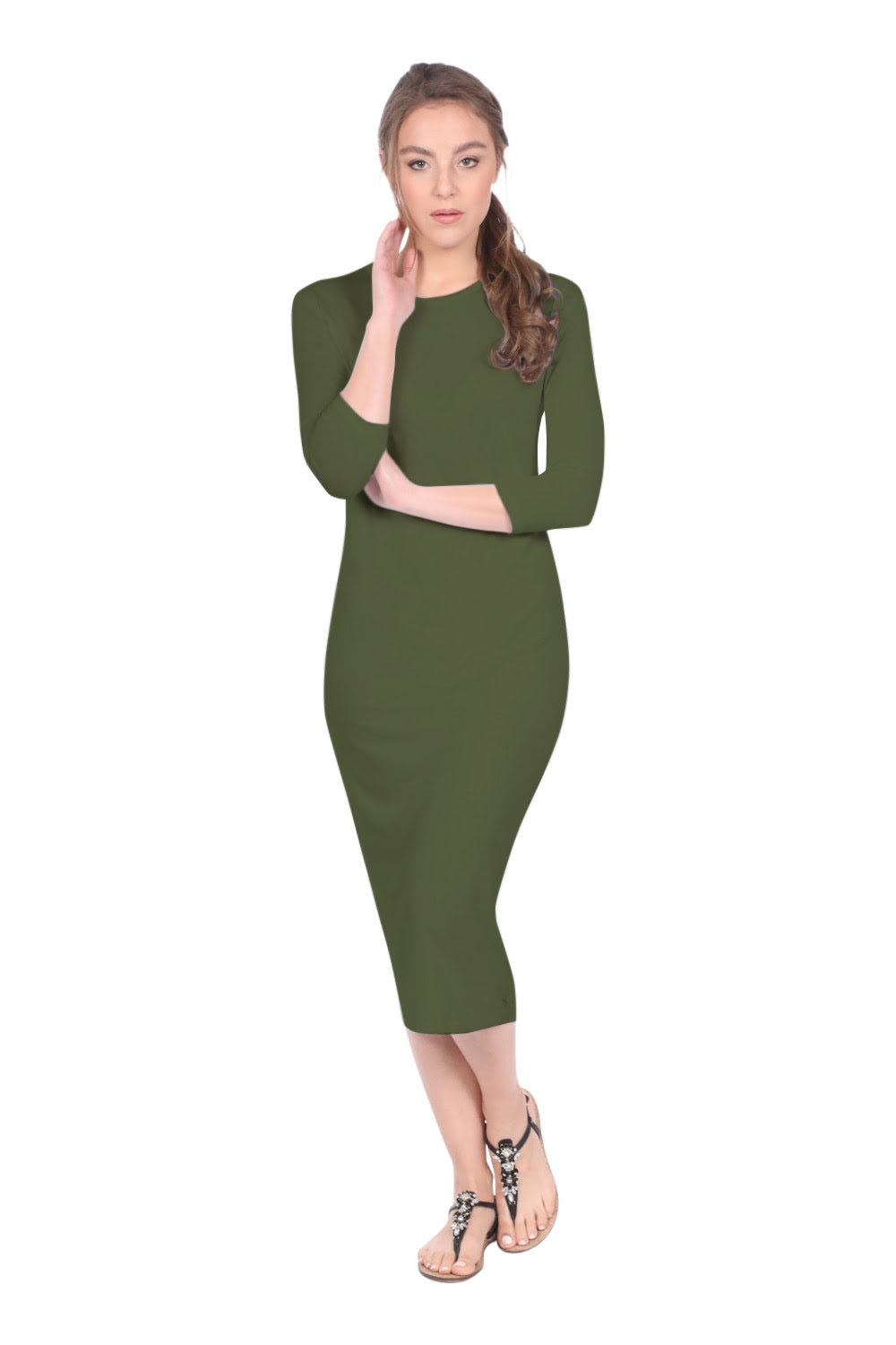 Modest Layering Dress with 3/4 Sleeves and No Slits by Kosher Casual USA