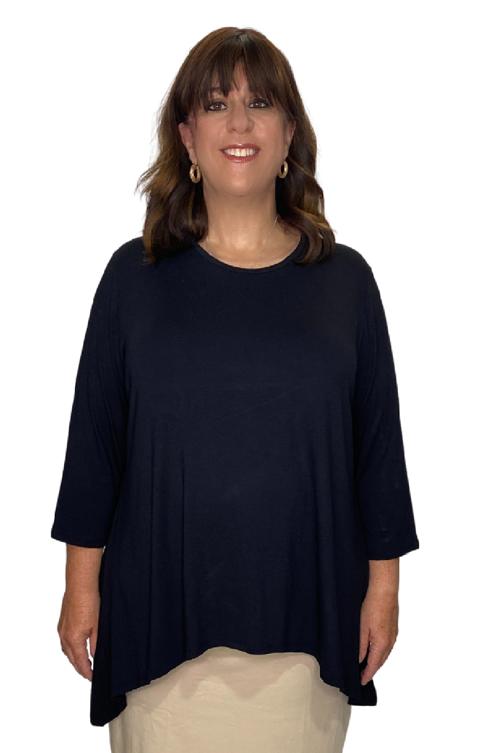 Plus Size Modest Handkerchief Tunic Top - 3/4 Sleeve Comfort Flow Design by Kosher Casual USA