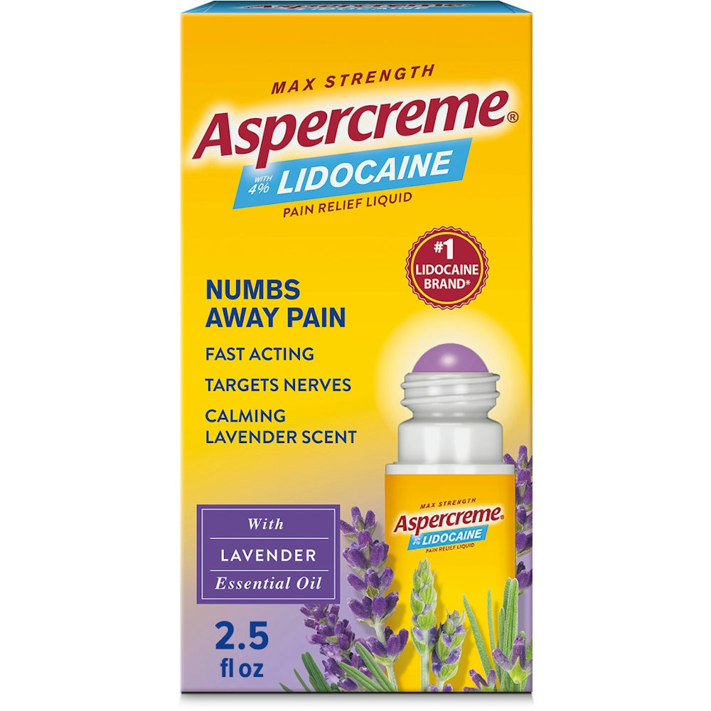 Aspercreme Max Strength Pain Relief Liquid, With 4% Lidocaine, Lavender Essential Oil, 2.5 Fl Oz (73 Ml) by Pasteur Pharmacy