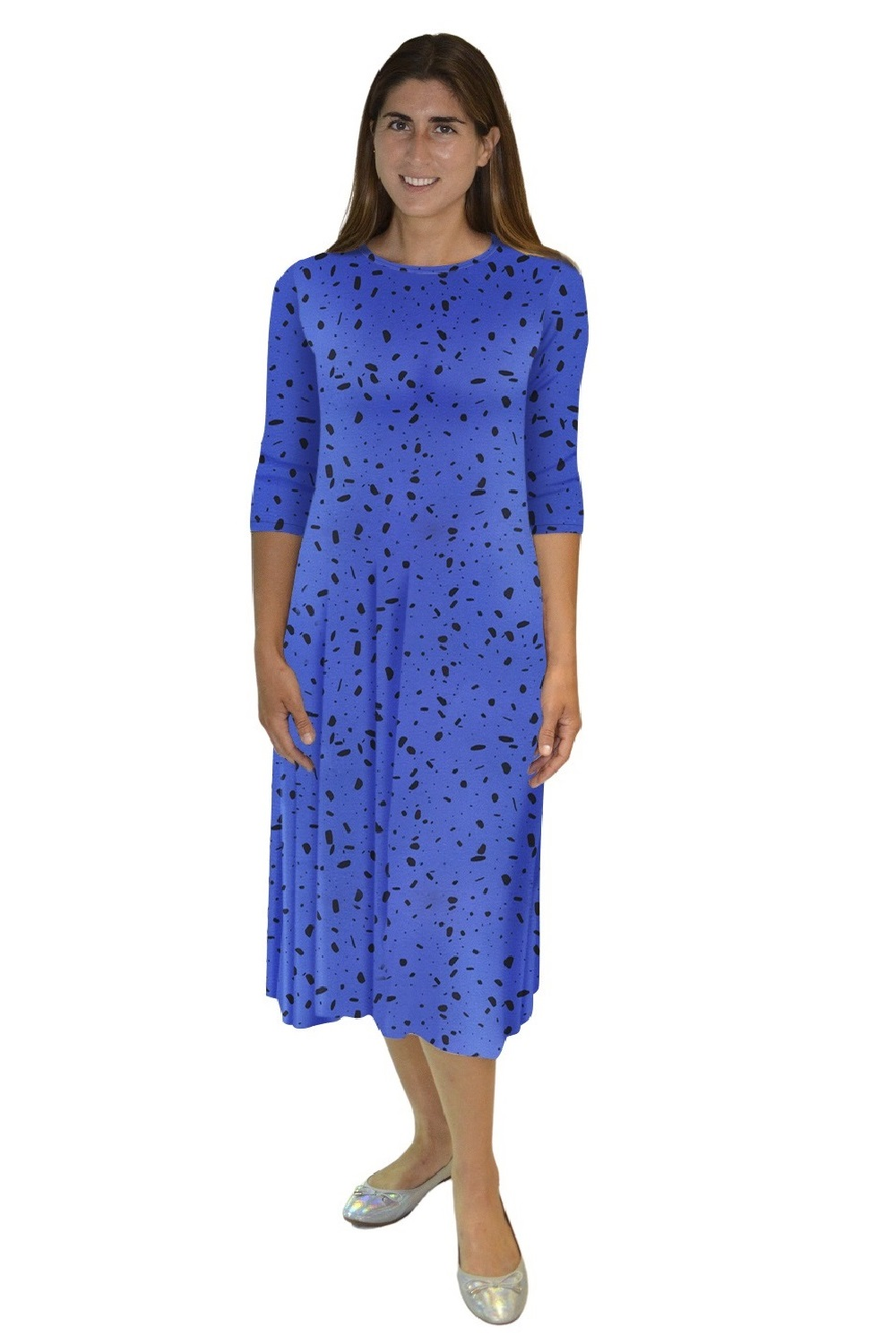 Mid-Calf 3/4 Sleeve Swing Dress with Pockets by Kosher Casual USA