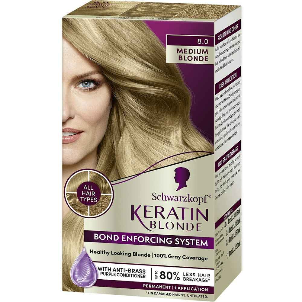 Schwarzkopf Keratin Color Permanent Hair Color, Medium Blonde 8.0