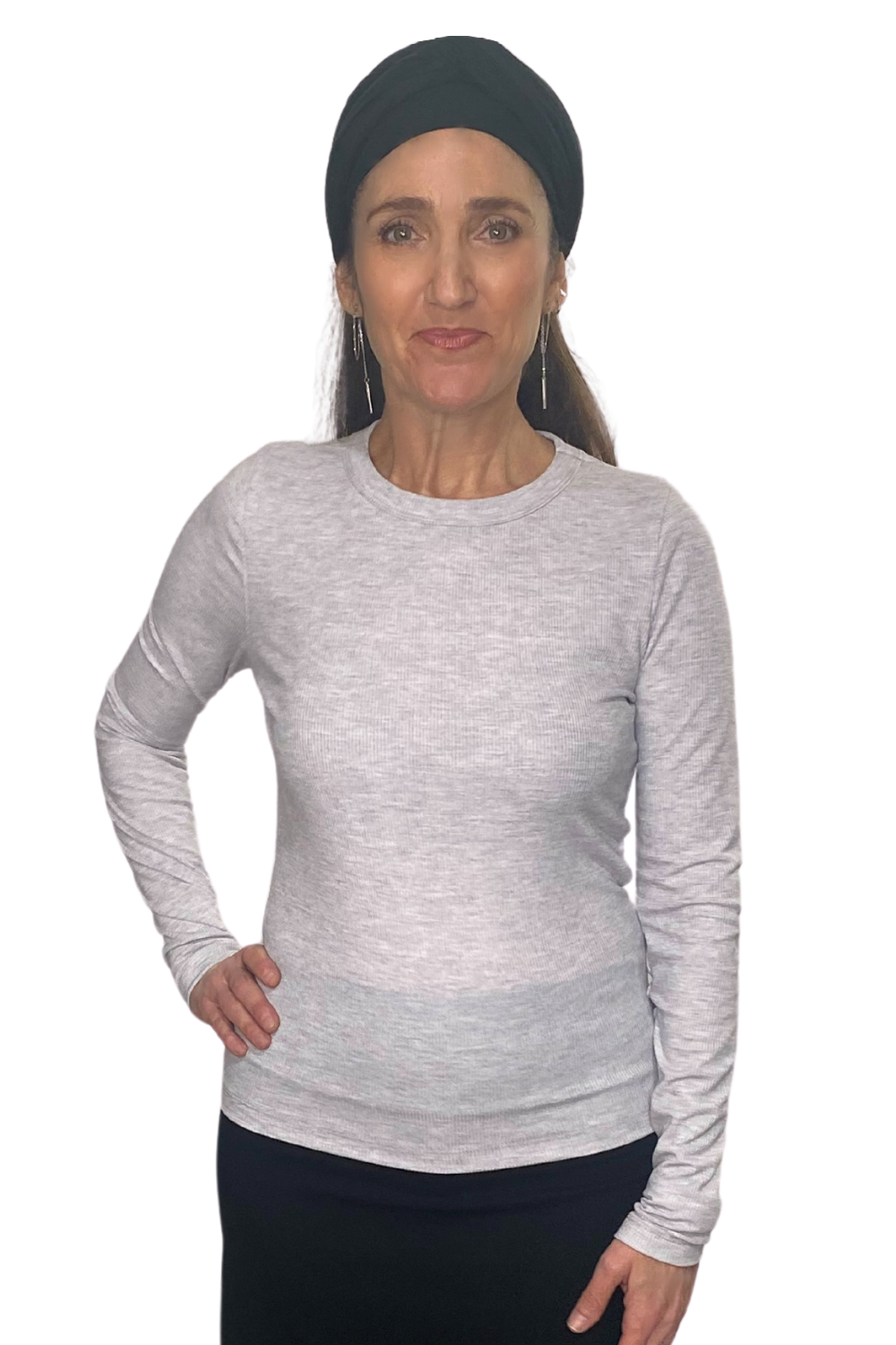 Long Sleeve Ribbed Shell Top in Cotton Spandex by Kosher Casual USA