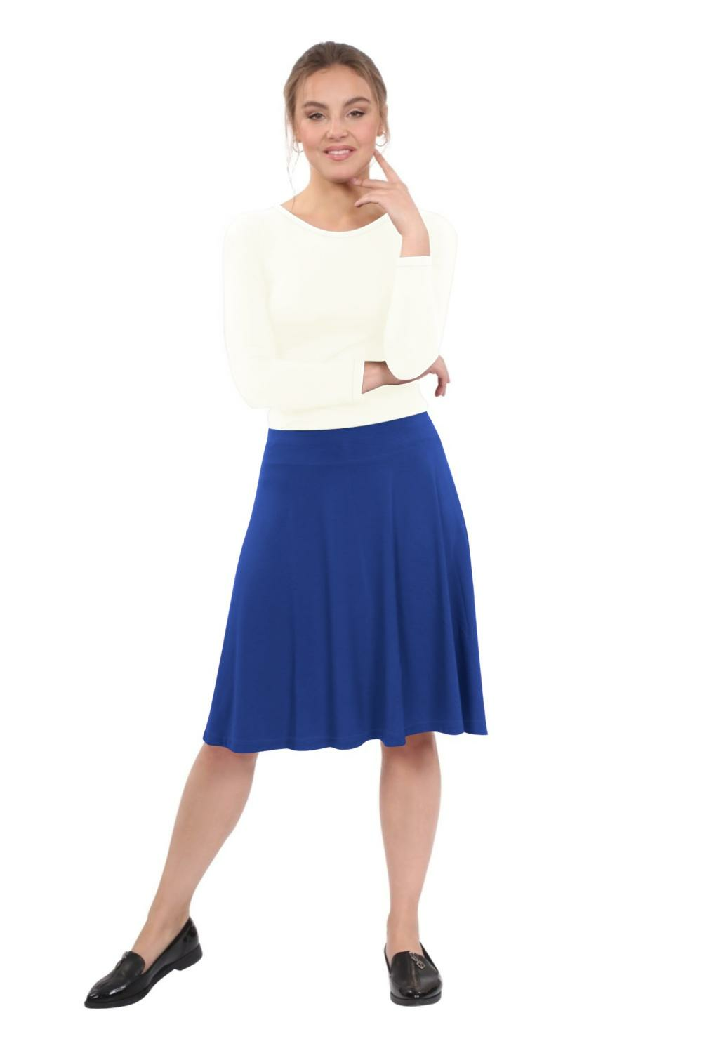 Knee Length A-Line Skater Skirt with Full Elastic Waist by Kosher Casual USA