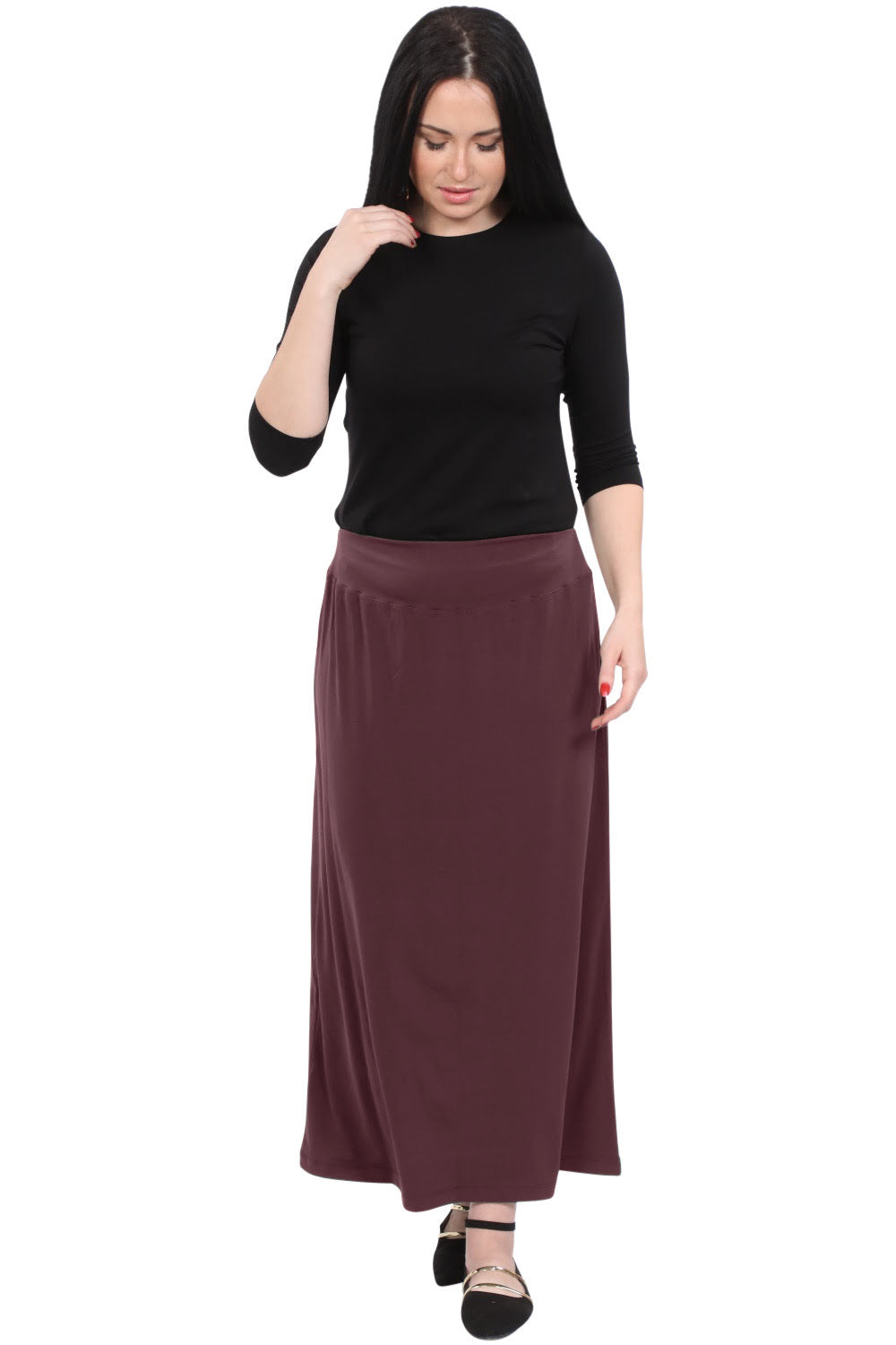 Silky Classic Maxi Length Modest Stretch Pencil Skirt by Kosher Casual USA