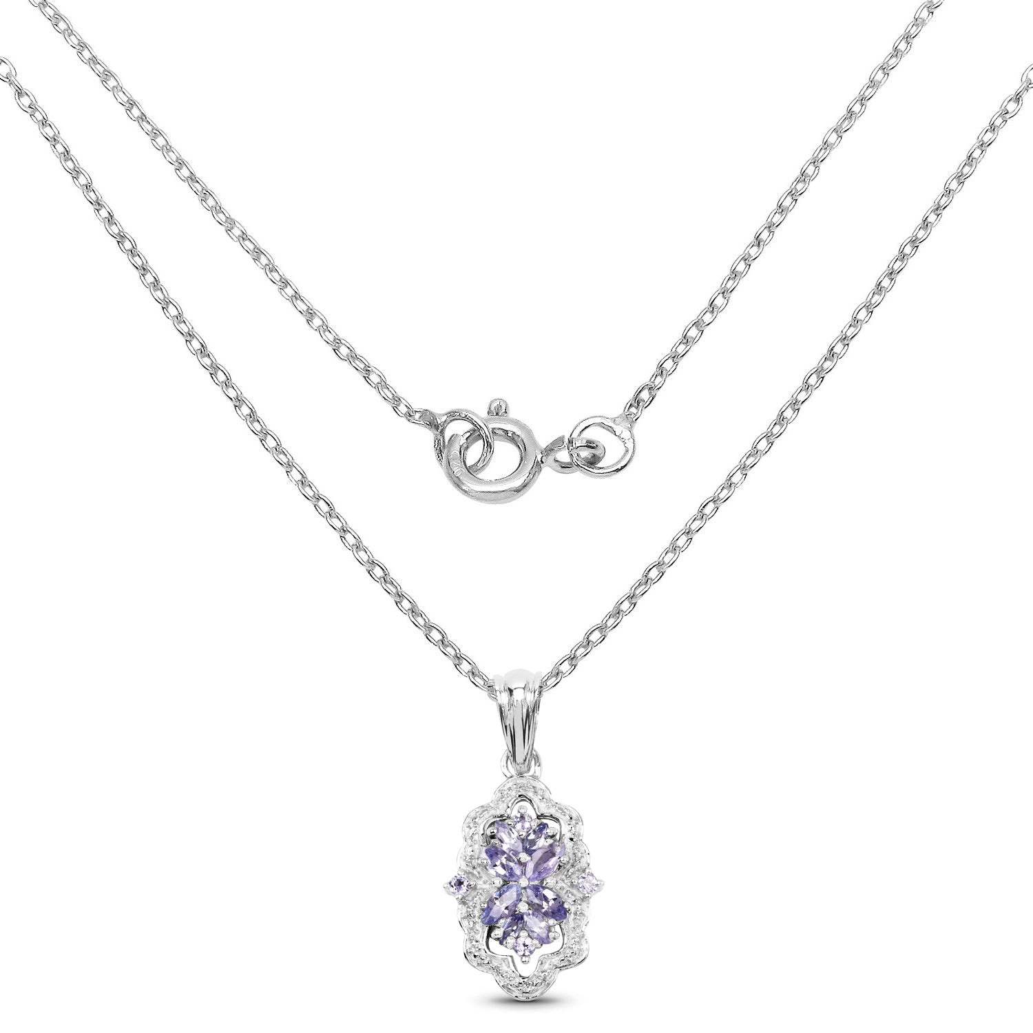 1.03 Carat Genuine Tanzanite & White Topaz .925 Sterling Silver Pendant DestGlow