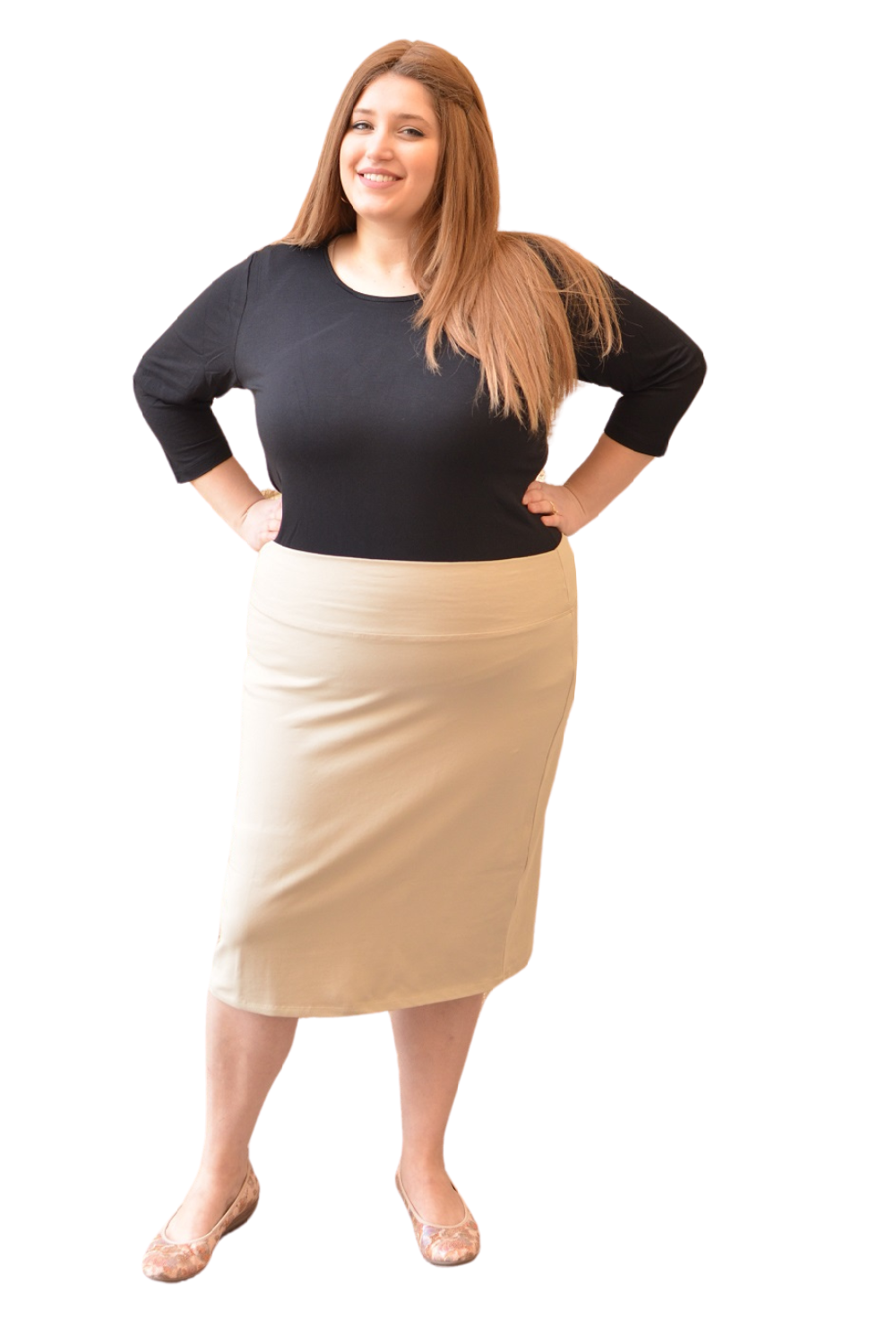 Modest Stretch Knee Length Pencil Skirt in Cotton Spandex