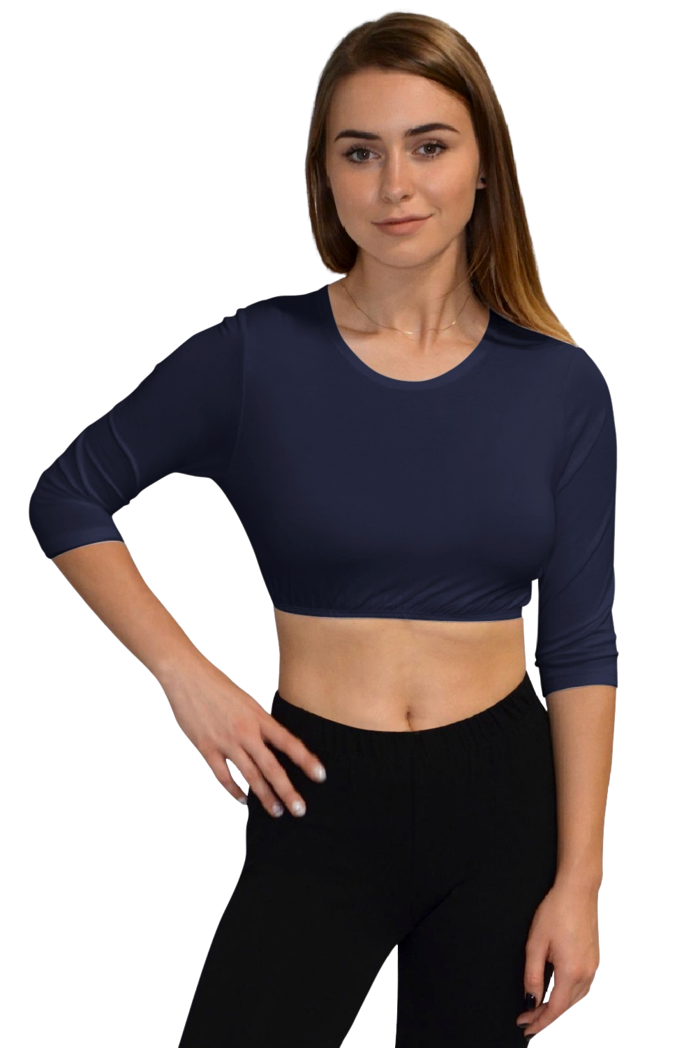 3/4 Sleeve Cropped Layering Shell in Viscose Spandex - Women&