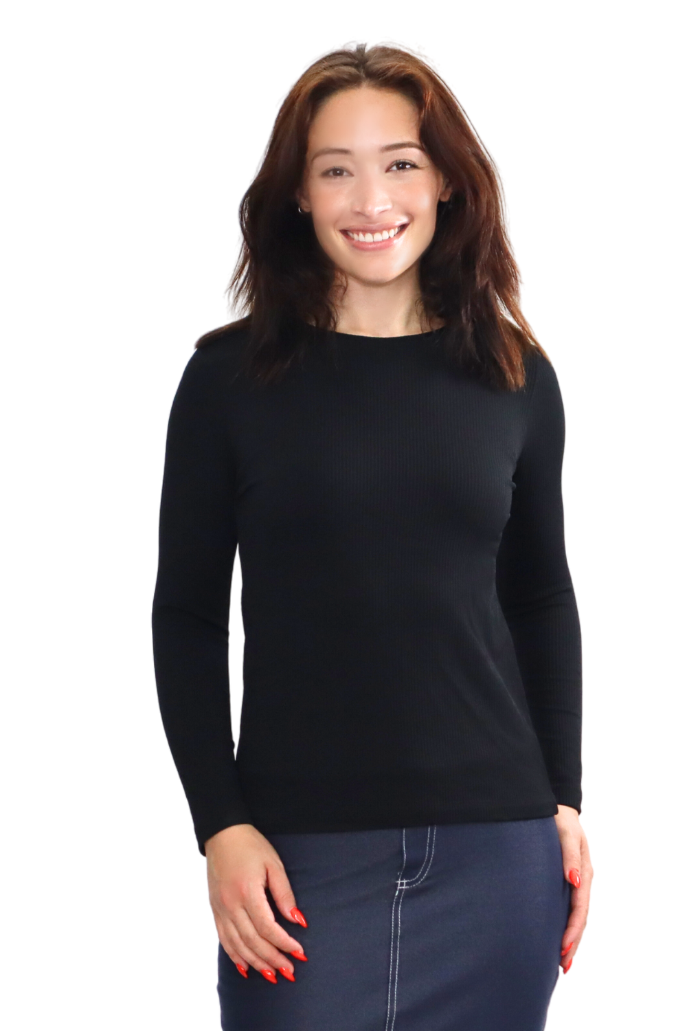 Long Sleeve Nylon Rib Fitted Top by Kosher Casual USA