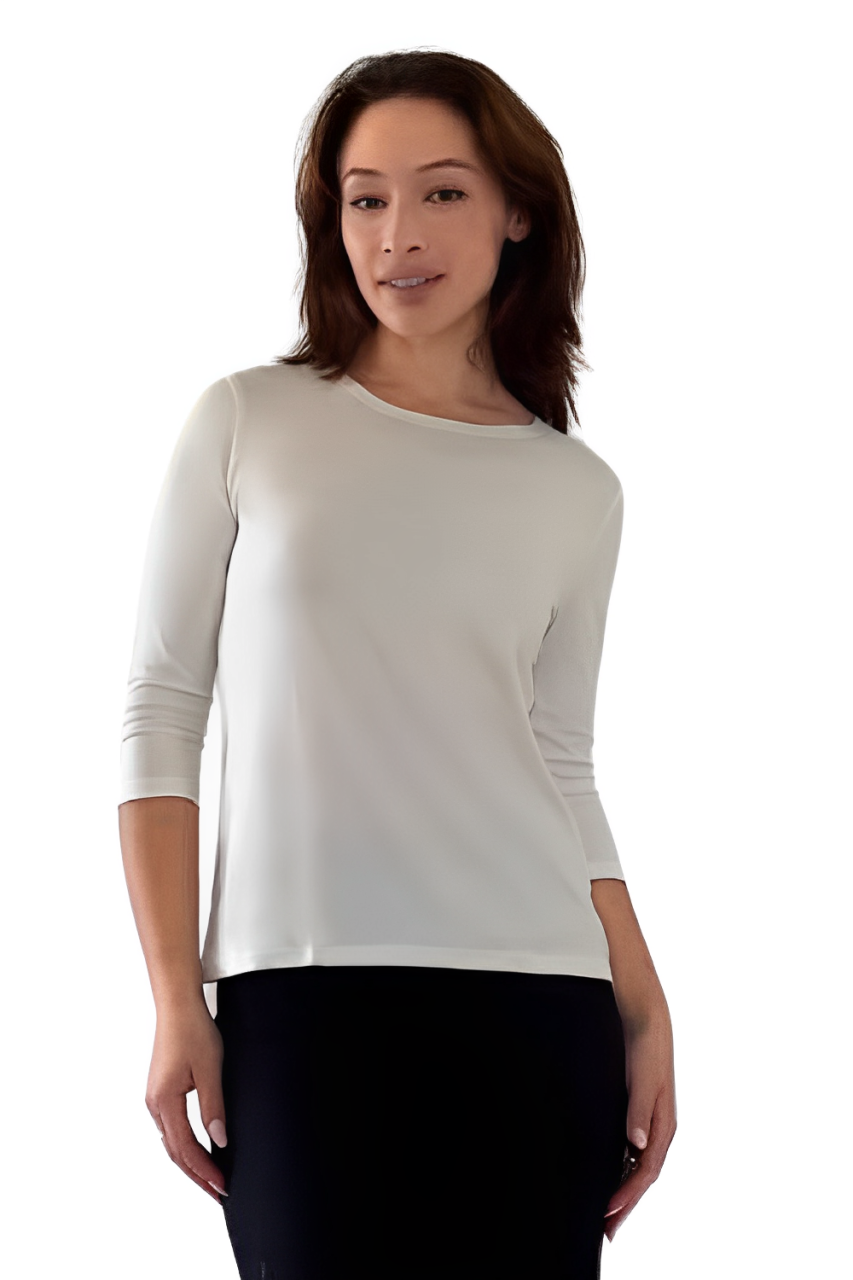 Modest 3/4 Sleeve Layering Shell with Below Collarbone Neckline by Kosher Casual USA