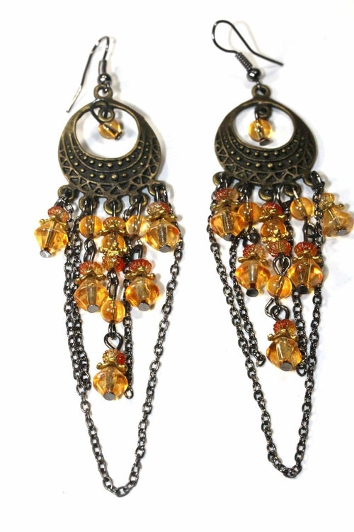 Gypsy Style Chandelier Earrings - Handcrafted Boho Chain Link Earrings