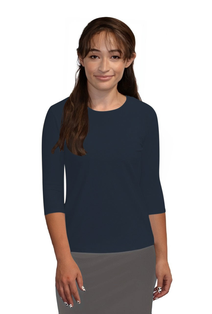 Essential 3/4 Sleeve Modest Crew Neckline Shell - Versatile Layering Top by Kosher Casual USA