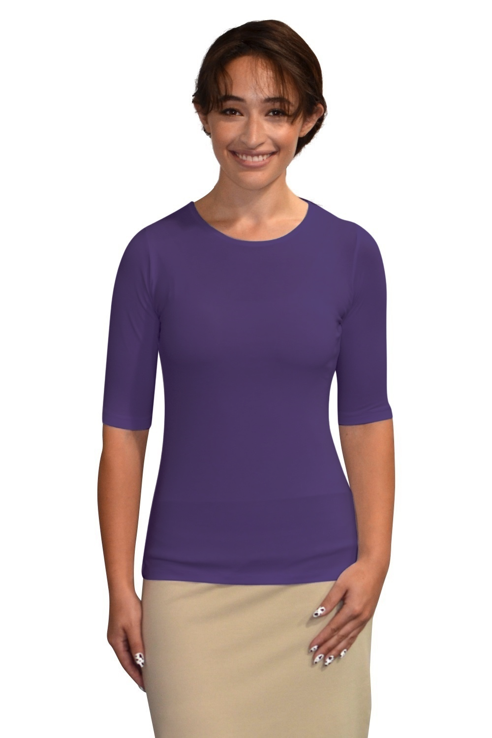 Fitted Layering Shell - Modest Round Neck with Elbow Sleeves by Kosher Casual USA